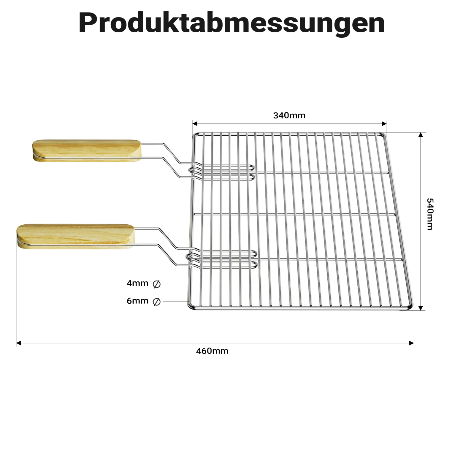 BBQ Grillrost Eckig 54x34cm aus Hochwertigem Edelstahl mit Handgriffen für Gasgrill, Kugelgrill usw.