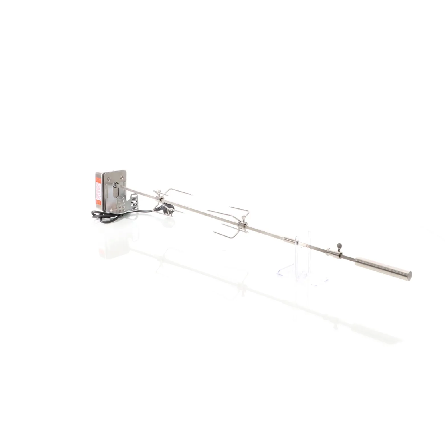 BBQ Grillspieß 97cm 230V aus Edelstahl, inkl. 2 Fleischklammern, Drehspieß Rôtisserie