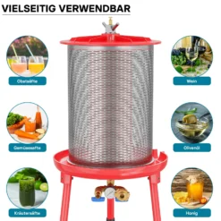 Edelstahl Hydropresse mit 20 Liter Korbinhalt, Wasserdruckpresse mit 3 bar zum Pressen von Obst