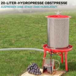 Edelstahl Hydropresse mit 20 Liter Korbinhalt, Wasserdruckpresse mit 3 bar zum Pressen von Obst