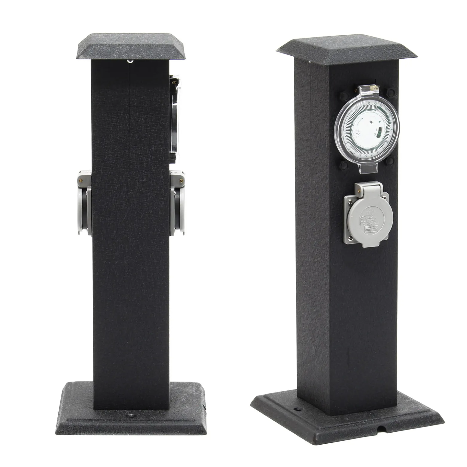 2-fach Außensteckdose Steckdosensäule Energiesäule Metall Outdoor Garten Außen Zeitschaltuhr IP44