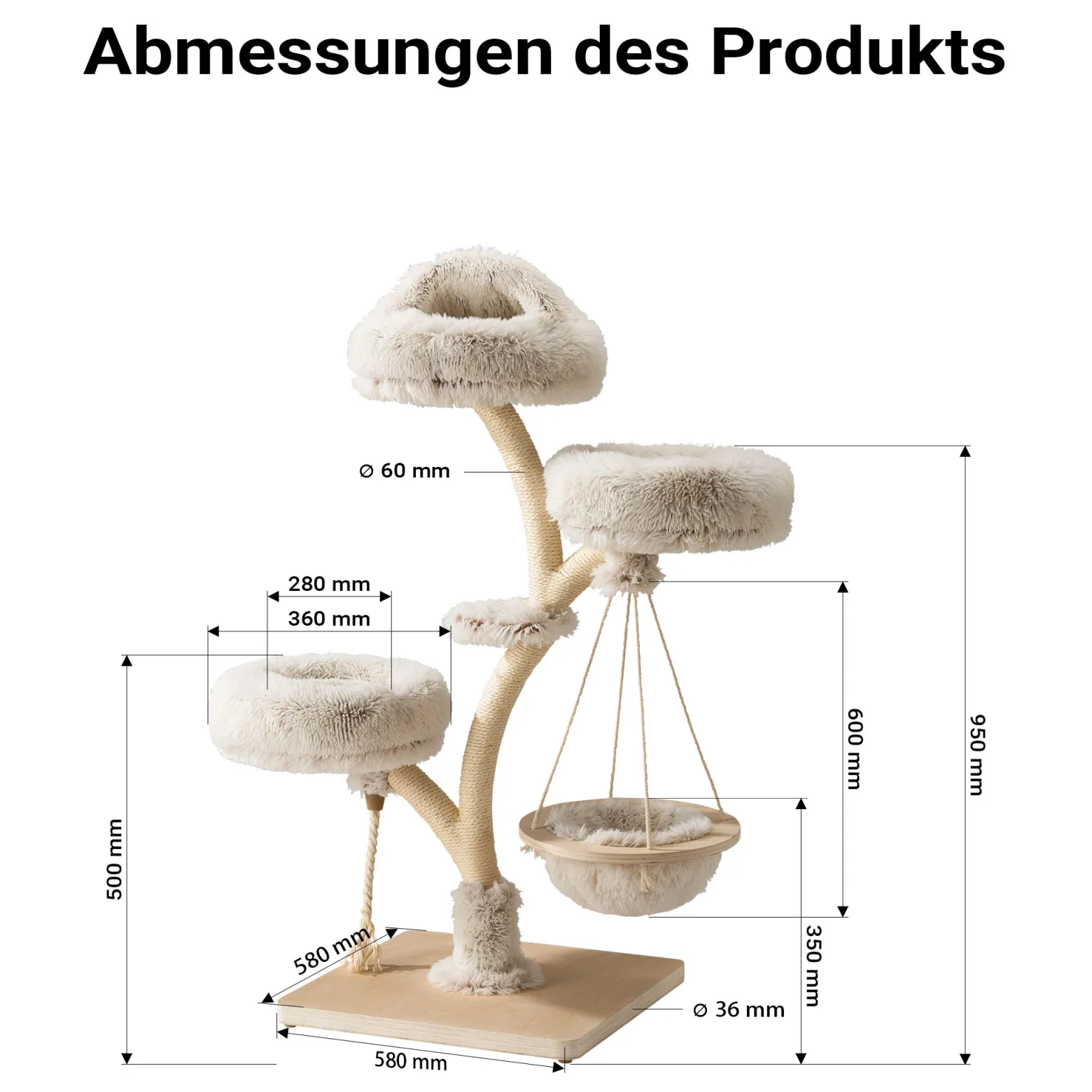 Fudajo Designer Kratzbaum in Zweigdesign 130 cm hoch, Katzenkratzbaum mit Plüsch und Sisal, Kletterbaum für Katzen, Katzenbaum mit Hängeliege