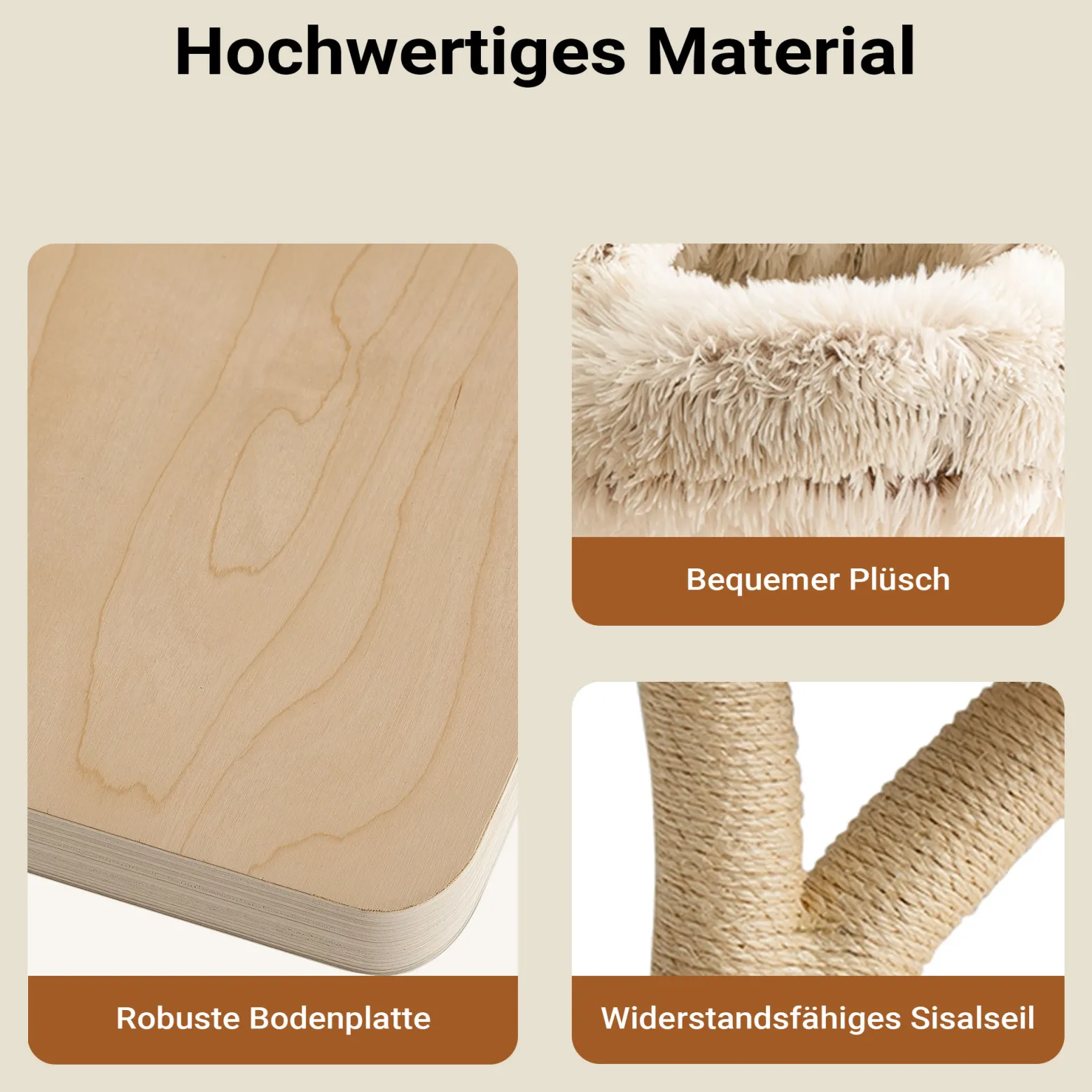 Fudajo Designer Kratzbaum in Zweigdesign 130 cm hoch, Katzenkratzbaum mit Plüsch und Sisal, Kletterbaum für Katzen, Katzenbaum mit Hängeliege