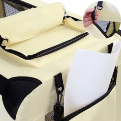 Fudajo Faltbare Transportbox für Hunde, Katzen XL (82x56x58cm), robust, leicht, sicher, Hundebox mit Tragegriff und Decke, Beige