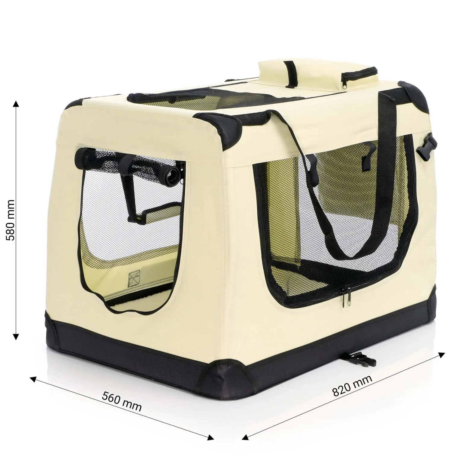 Fudajo Faltbare Transportbox für Hunde, Katzen XL (82x56x58cm), robust, leicht, sicher, Hundebox mit Tragegriff und Decke, Beige