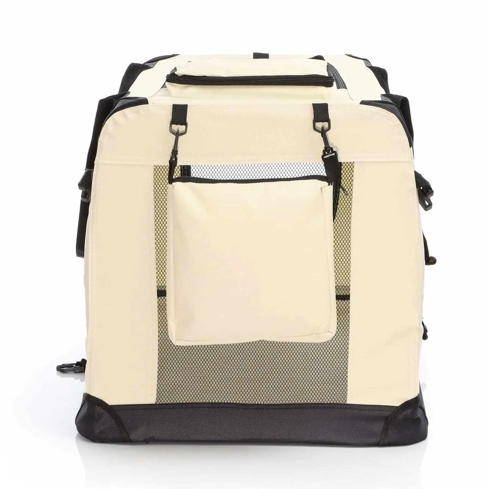 Fudajo Faltbare Transportbox für Hunde, Katzen XL (82x56x58cm), robust, leicht, sicher, Hundebox mit Tragegriff und Decke, Beige