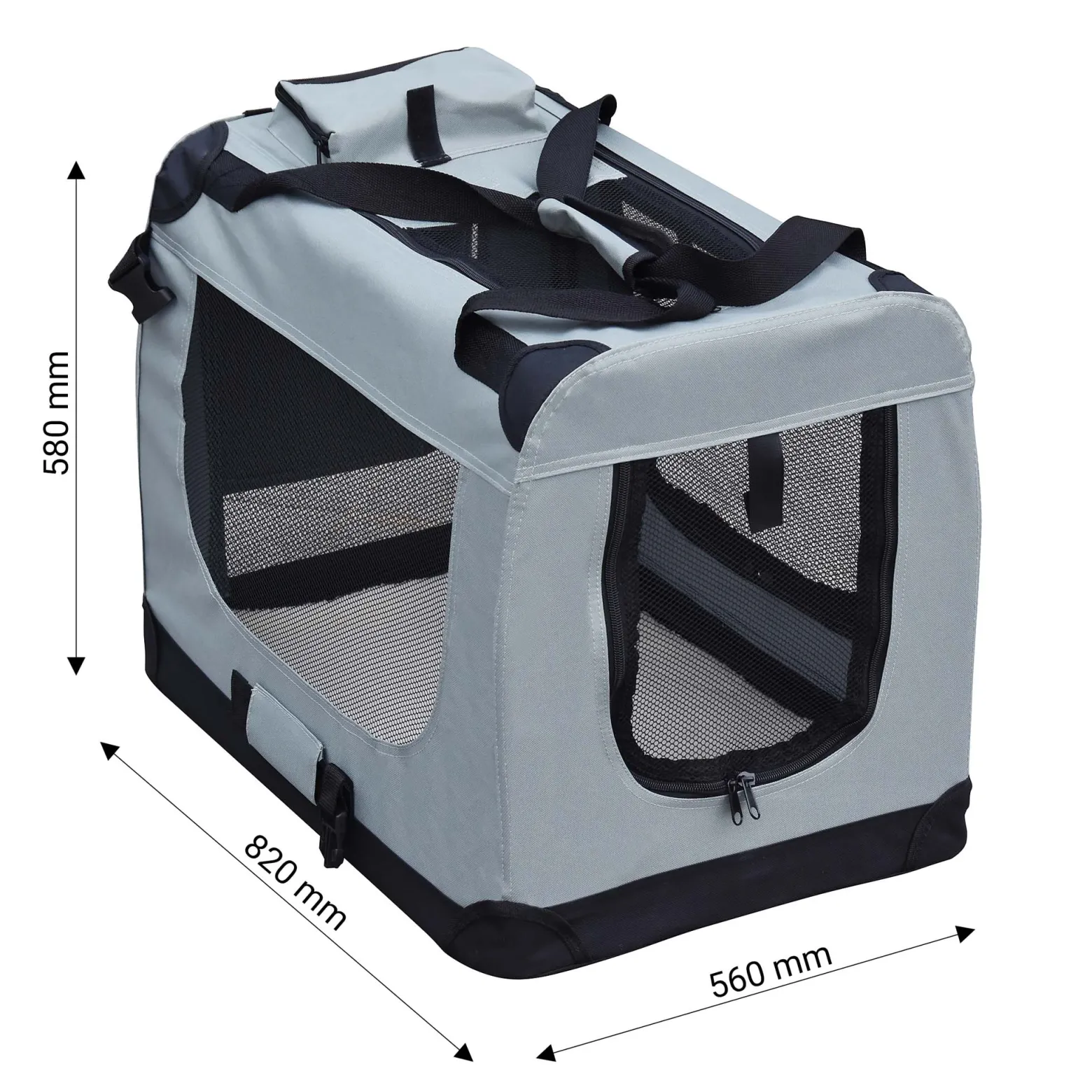 Fudajo Faltbare Transportbox für Hunde, Katzen XL (82x56x58cm), robust, leicht, sicher, Hundebox mit Tragegriff und Decke, Grau