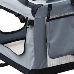 Fudajo Faltbare Transportbox für Hunde, Katzen XL (82x56x58cm), robust, leicht, sicher, Hundebox mit Tragegriff und Decke, Grau