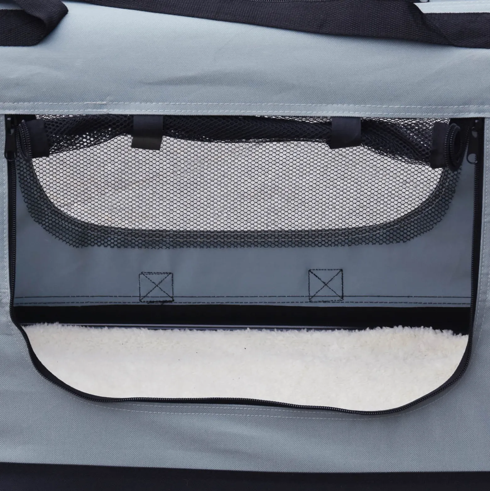 Fudajo Faltbare Transportbox für Hunde, Katzen XL (82x56x58cm), robust, leicht, sicher, Hundebox mit Tragegriff und Decke, Grau