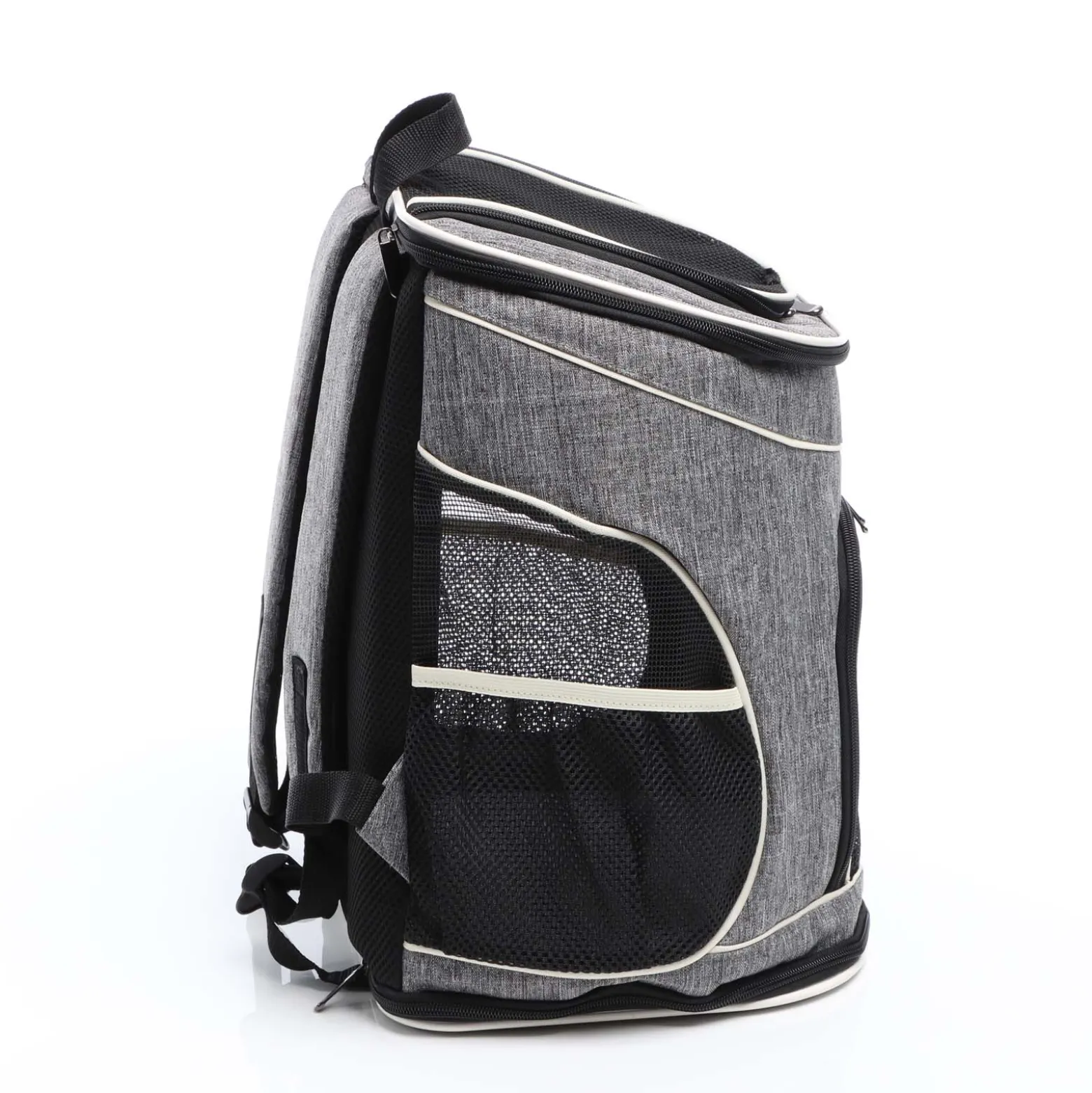 Fudajo Hunderucksack 32x27x40 cm für Welpen, Katzen und andere Haustiere bis 6 kg, faltbare Transporttasche für Reisen, Schwarz und grau