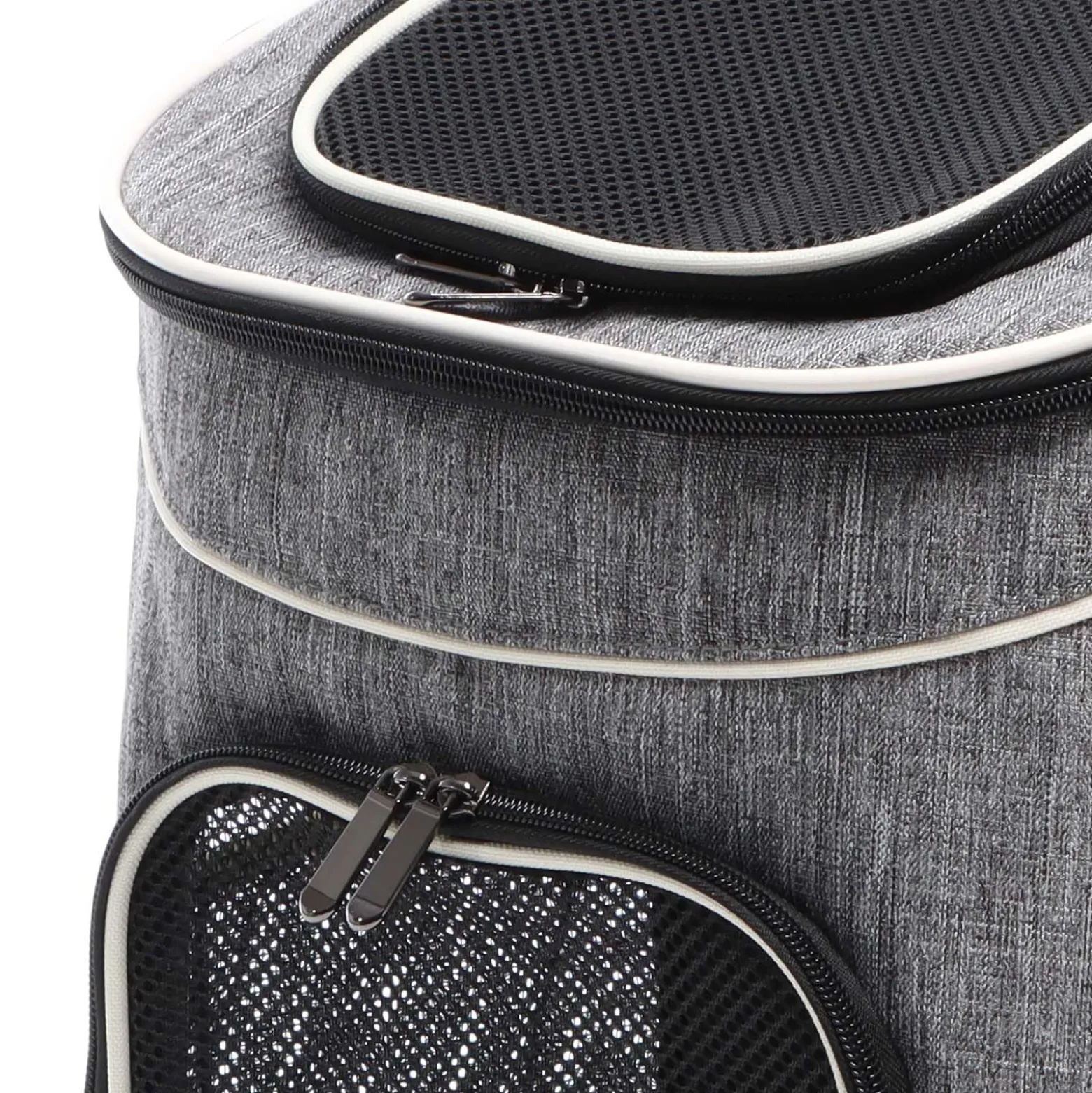 Fudajo Hunderucksack 32x27x40 cm für Welpen, Katzen und andere Haustiere bis 6 kg, faltbare Transporttasche für Reisen, Schwarz und grau