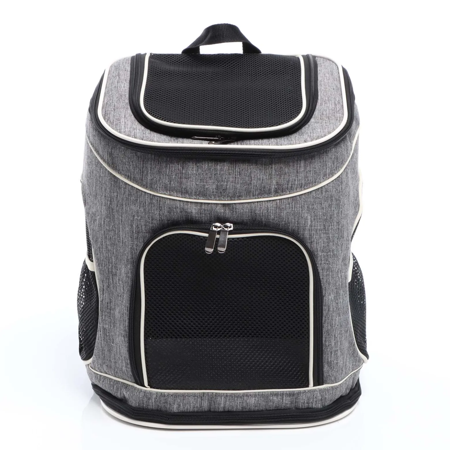 Fudajo Hunderucksack 32x27x40 cm für Welpen, Katzen und andere Haustiere bis 6 kg, faltbare Transporttasche für Reisen, Schwarz und grau