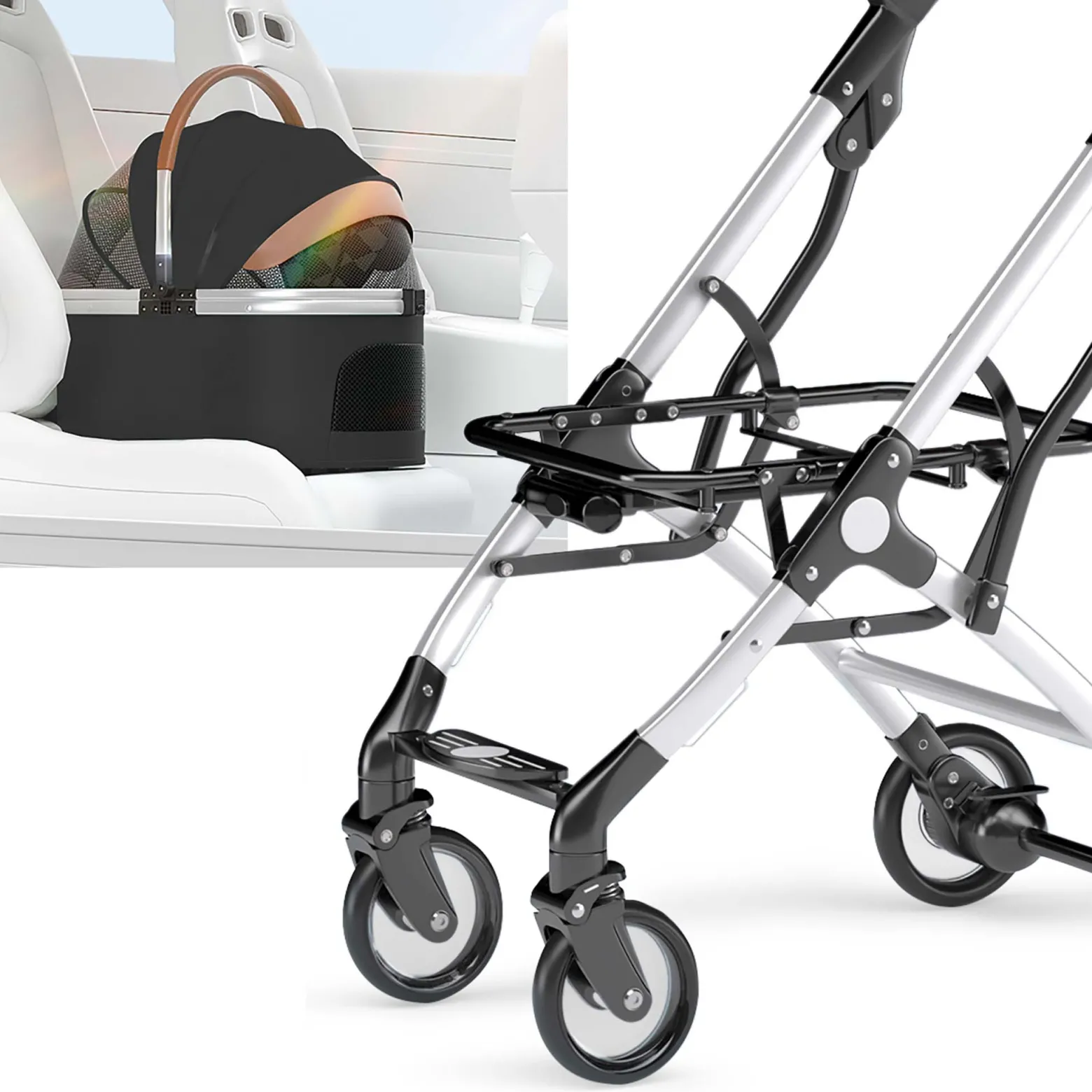 Fudajo 2in1 Hundebuggy zusammenklappbar in schwarz, Hundewagen aus Aluminium mit abnehmbarer Hundetragetasche, für kleine bis mittlere Hunde und Katzen