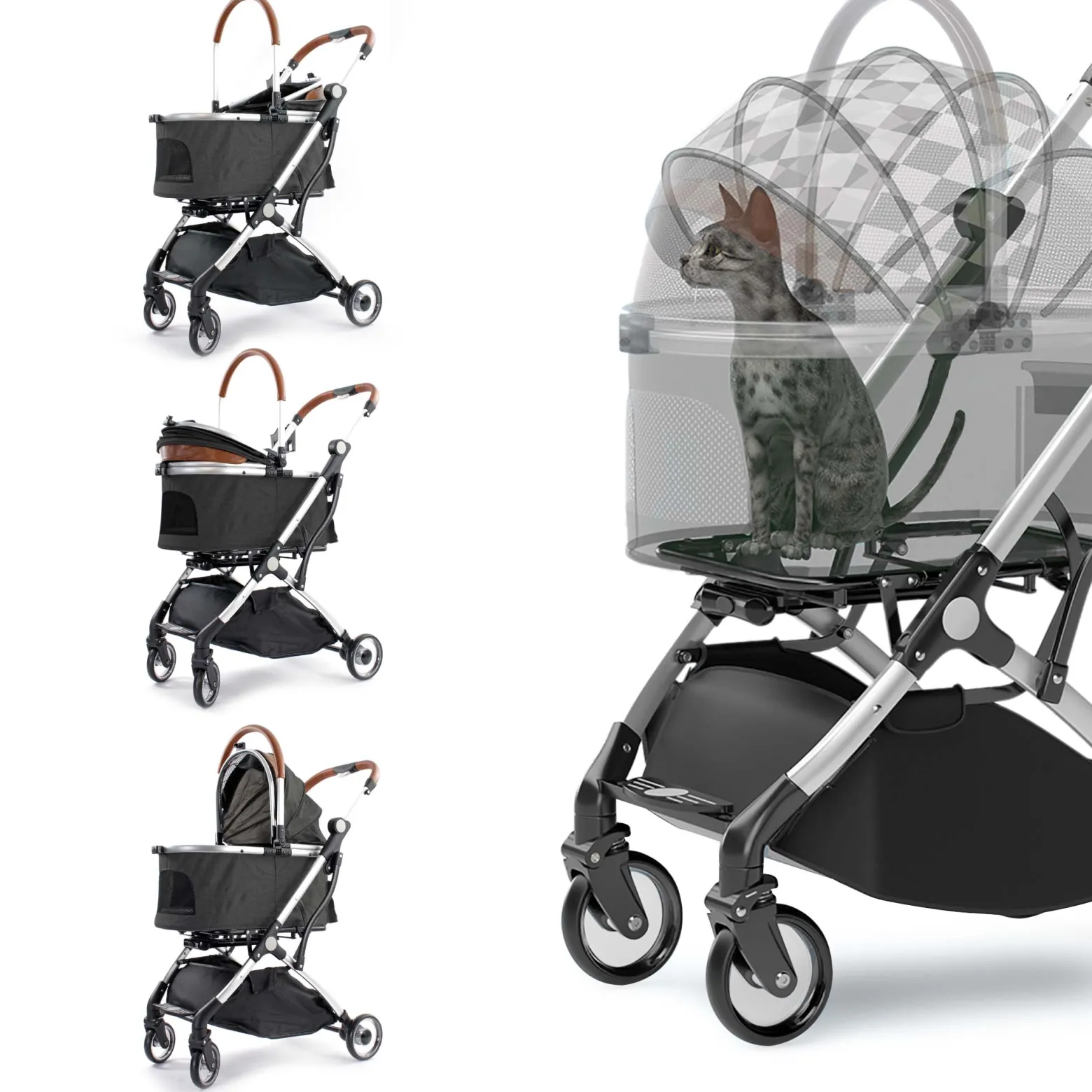 Fudajo 2in1 Hundebuggy zusammenklappbar in schwarz, Hundewagen aus Aluminium mit abnehmbarer Hundetragetasche, für kleine bis mittlere Hunde und Katzen