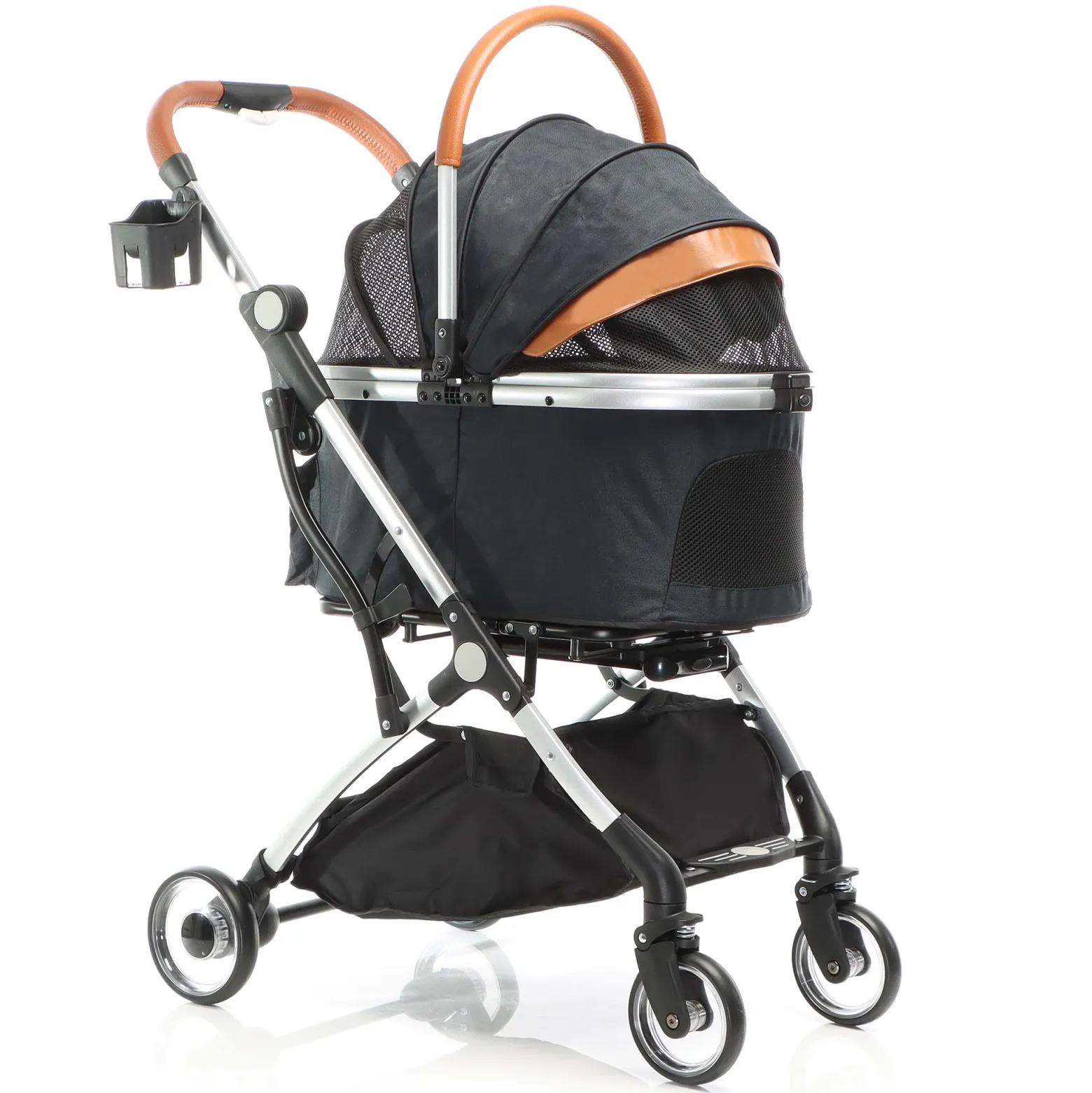 Fudajo 2in1 Hundebuggy zusammenklappbar in schwarz, Hundewagen aus Aluminium mit abnehmbarer Hundetragetasche, für kleine bis mittlere Hunde und Katzen