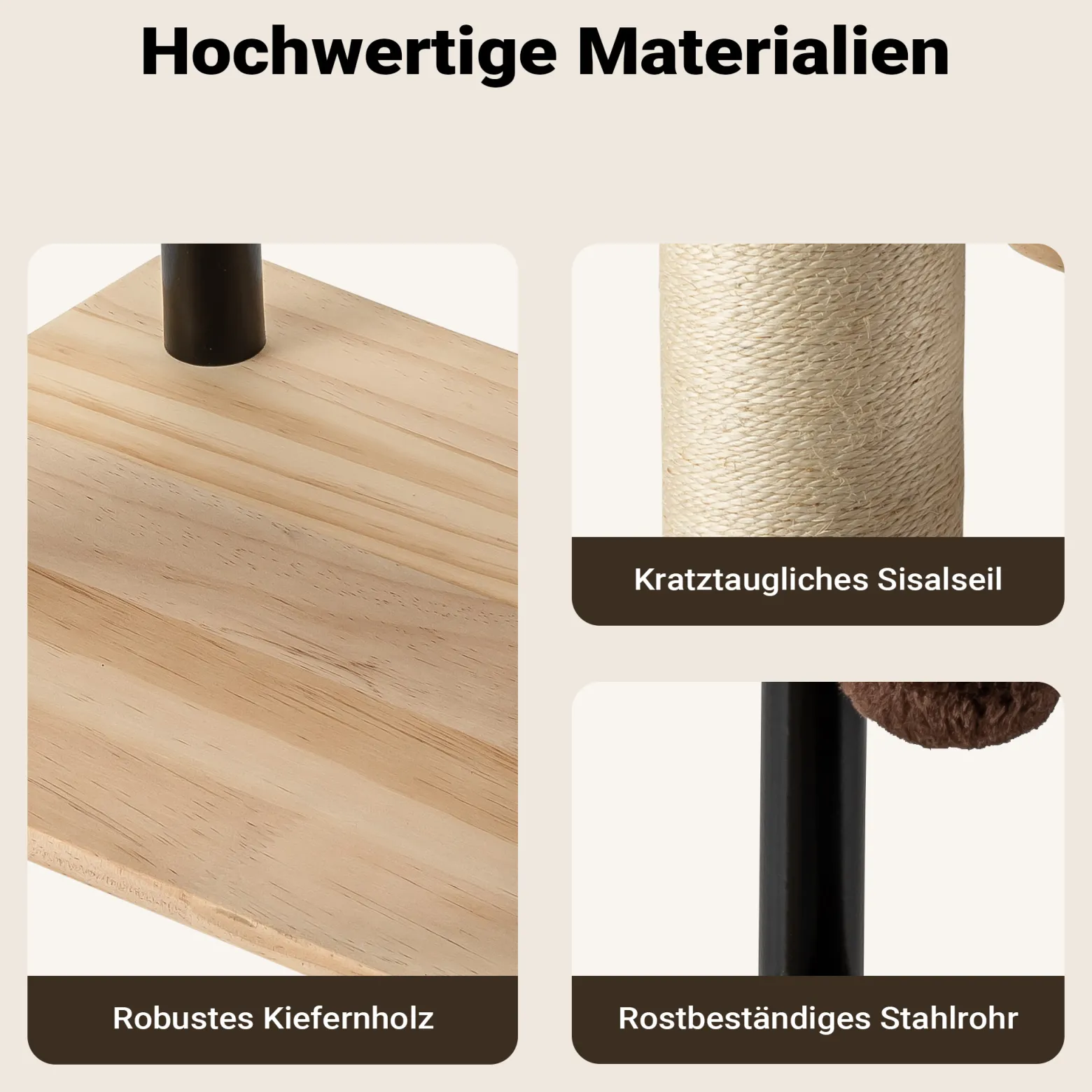 Fudajo Kratzbaum aus Metall 48 x 40 x 120 cm mit Sisal, Kratzmöbel mit Kratzbrett, Katzenbaum mit großer Liegefläche und modernem Design