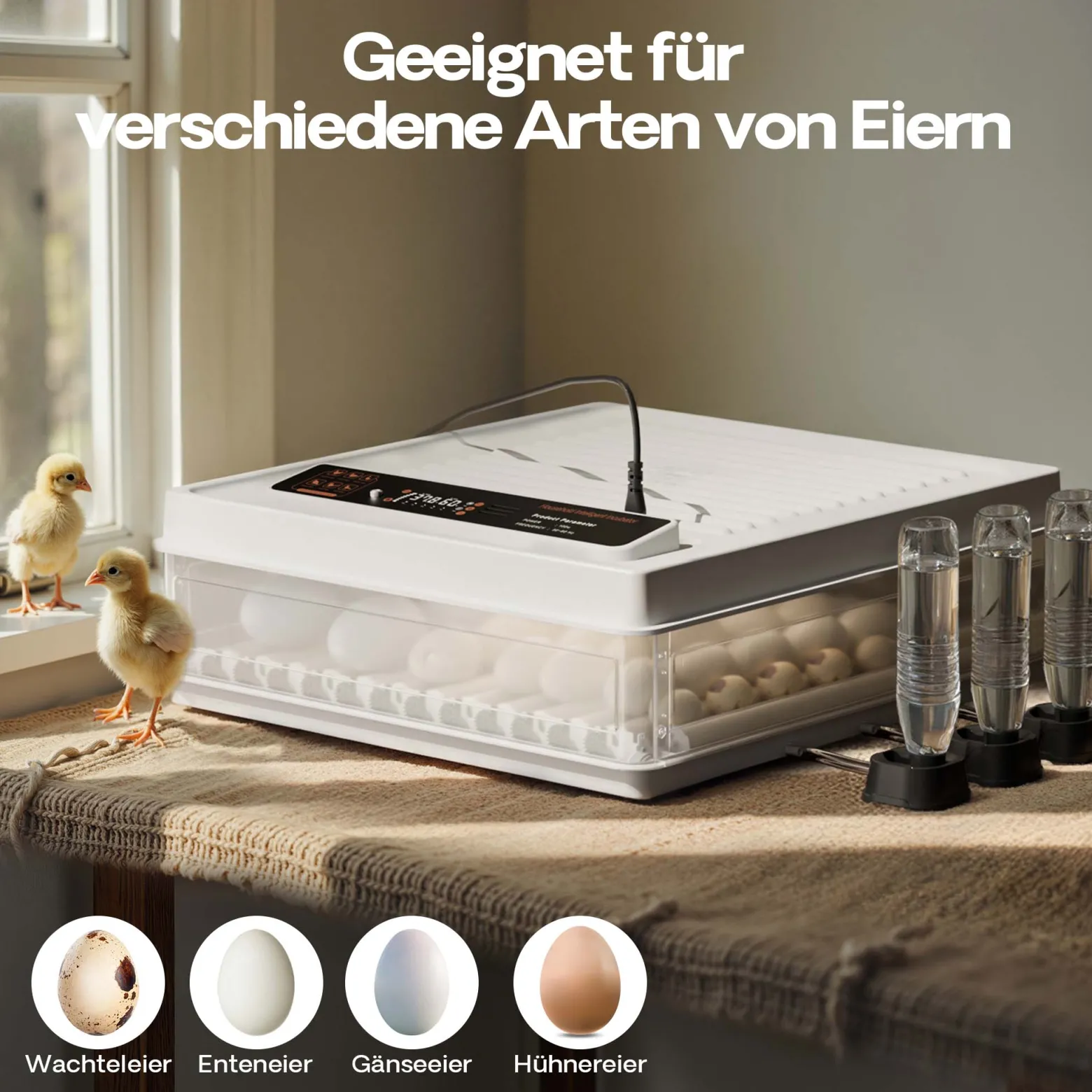 Fudajo Vollautomatischer Flächenbrüter für 128 Eier, Inkubator 110 W mit Wendesystem, Brutautomat mit Temperatursteuerung und Feuchtigskeitsregulierung, Brutkasten zum Eier ausbrüten