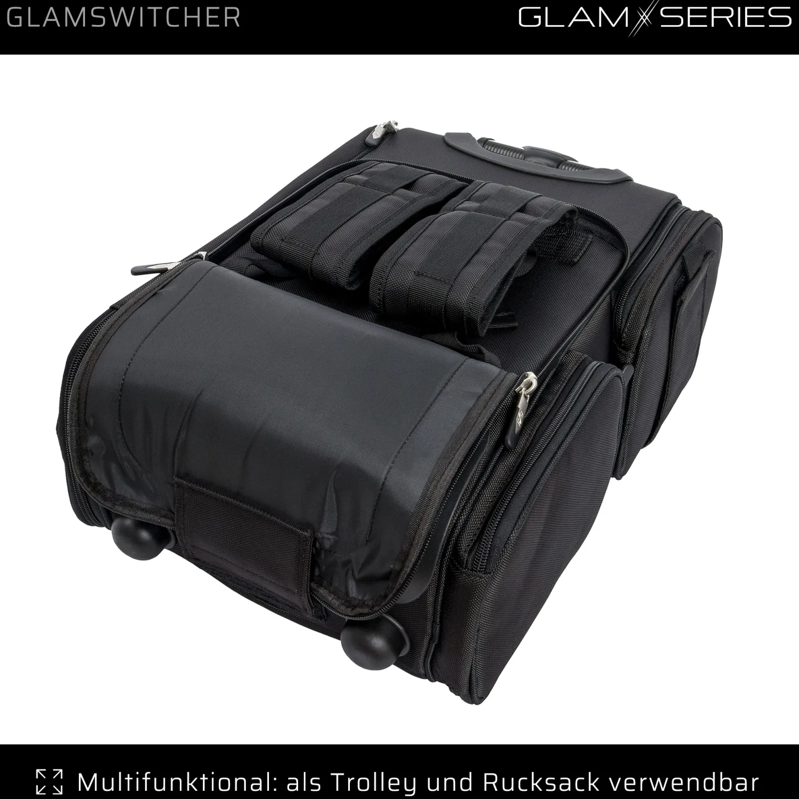 GlamSeries GlamSwitcher Trolley & Rucksack in einem, Kosmetikkoffer mit 5x Pouches, Make-Up Artist Koffer mit Hitzeschutzfach, Organizer für Visagisten, Friseure