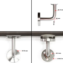 Handlaufset Wandhalter Handlauf 130cm Halter Treppe Haltegriff Edelstahl V2A