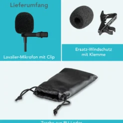 Instarter Lavalier Loop Clip Ansteckmikrofon - 360 Grad Klangaufnahme - mit 3,5 mm Klinkenanschluss, 6 m Kabel, Windschutz, Tasche, Klemme - klarer Sound - für Kamera, Smartphone, Tablet, PC