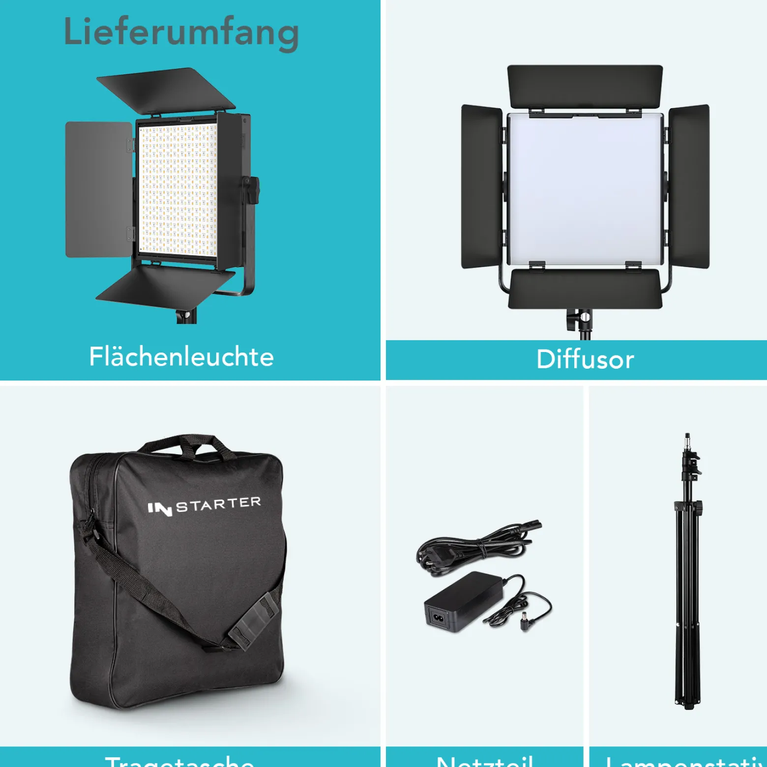 Instarter LED Videoleuchte mit Stativ, 50 W Videoleuchte mit App, Kamera Beleuchtung 360° drehbar, Videolicht für warmes & kaltes Licht Bi-Color