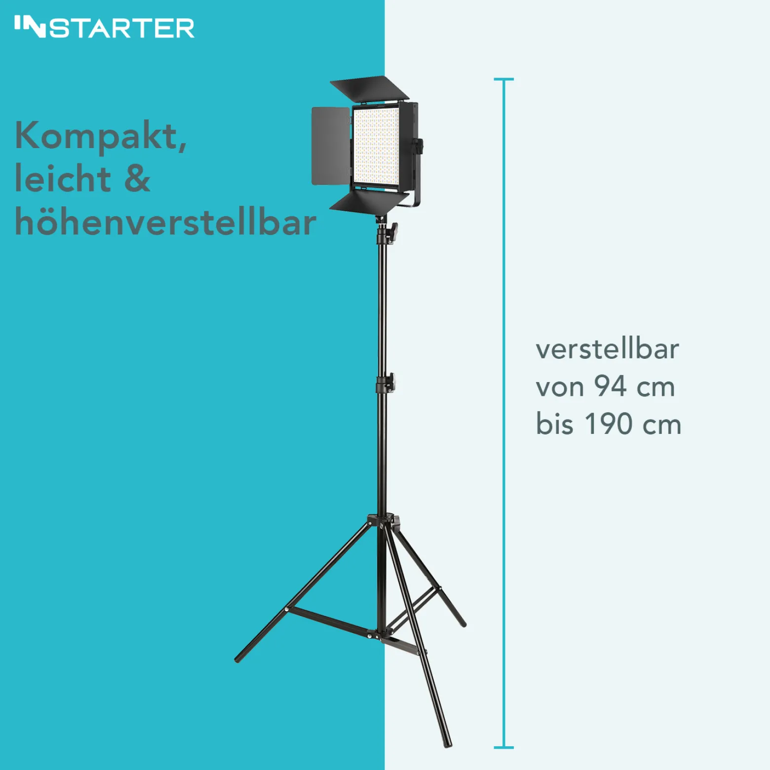 Instarter LED Videoleuchte 60 W mit Lampenstativ, Videolicht mit 360° RGB-Spektrum, Studioleuchte mit App-Steuerung, Video-Beleuchtung Bi-Color