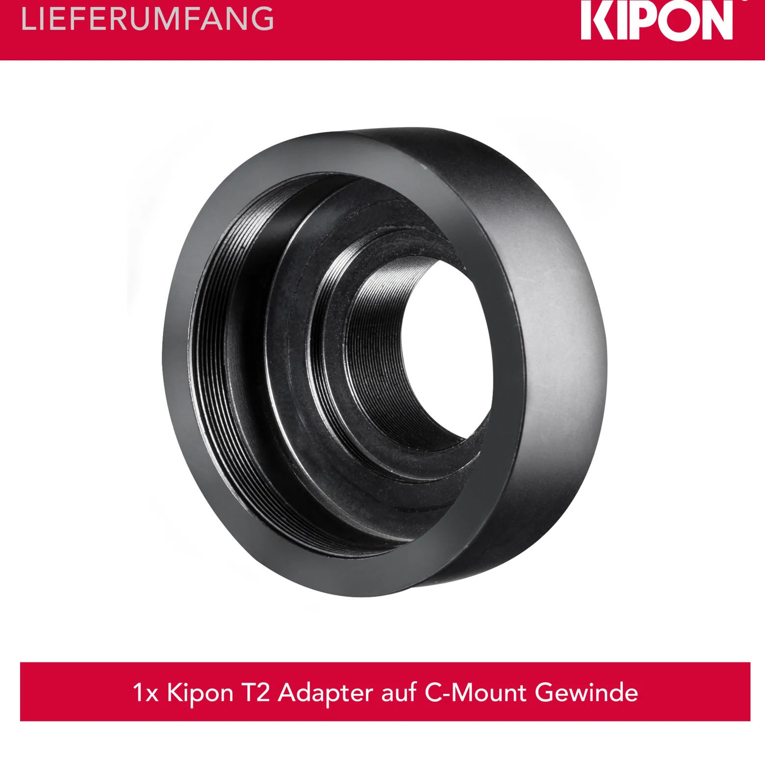 Kipon Objektiv Adapter für T2-Gewinde auf C-Mount-Anschluss, Objektivadapter für Foto und Überwachung, einfache Montage, praktisches Kamera Zubehör