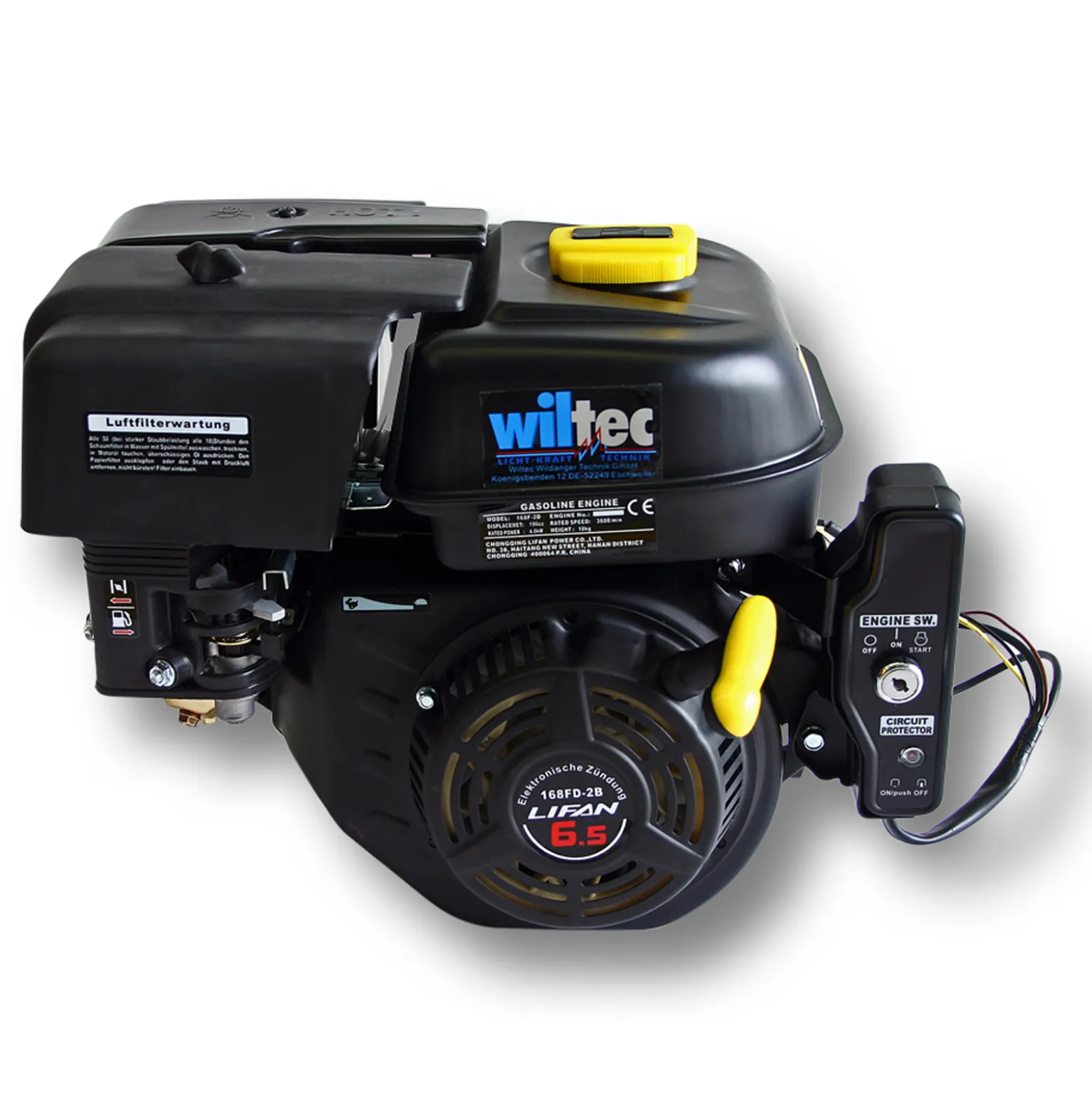 LIFAN 168 FD-2B E-Start Benzinmotor mit 6,5 PS Einzylinder für Kleinmaschinen & Karts, luftgekühlter 4-Takt Motor mit 19,05 mm Kurbelwelle, OHV-Ventilsteuerung & 196 cc Hubraum