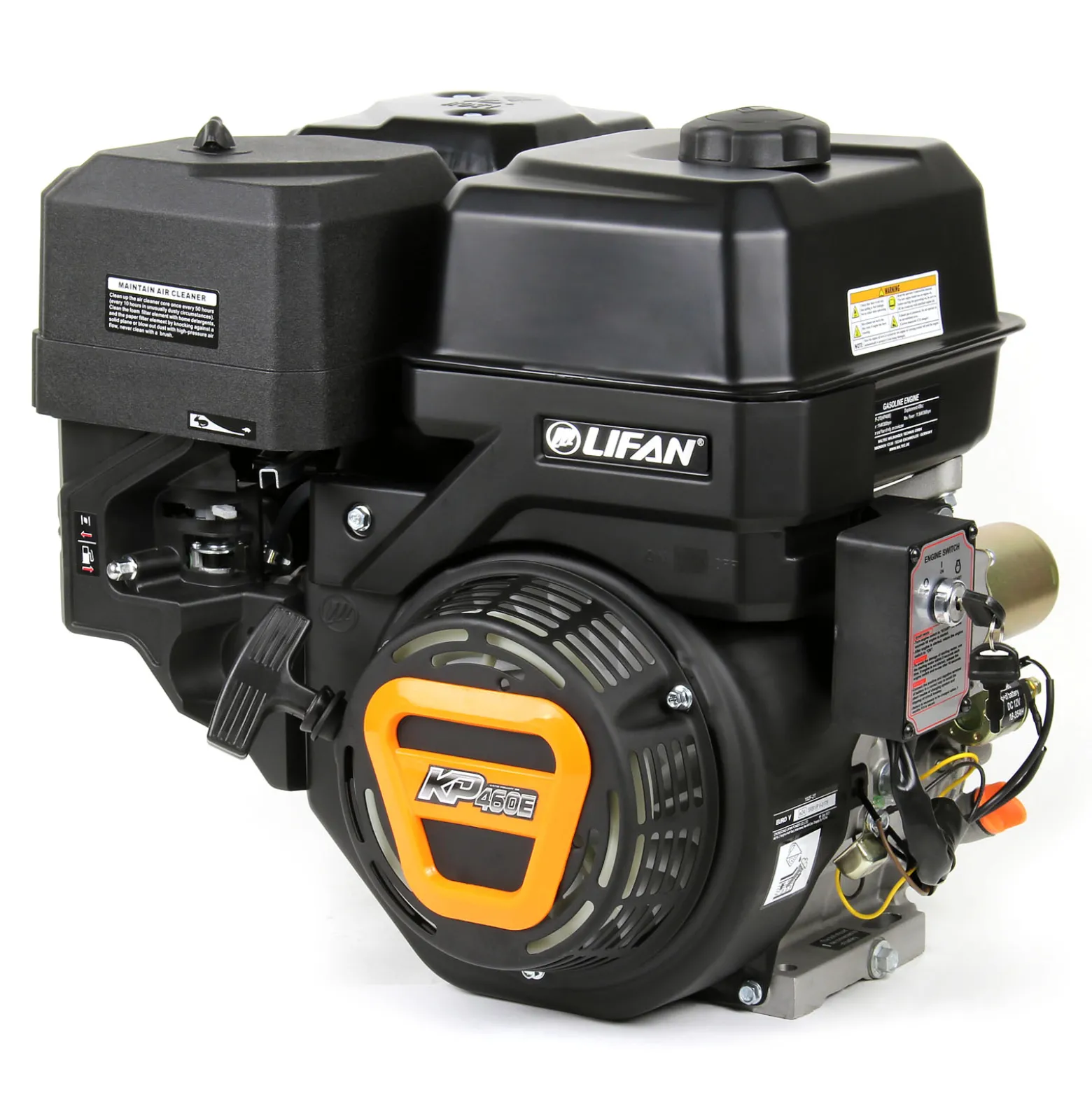 LIFAN KP460E E-Start Benzinmotor mit 16,3 PS Einzylinder für Rüttelplatten und Baumaschinen, luftgekühlter 4-Takt Motor mit 25 mm Kurbelwelle, OHV-Ventilsteuerung & 459 cc Hubraum