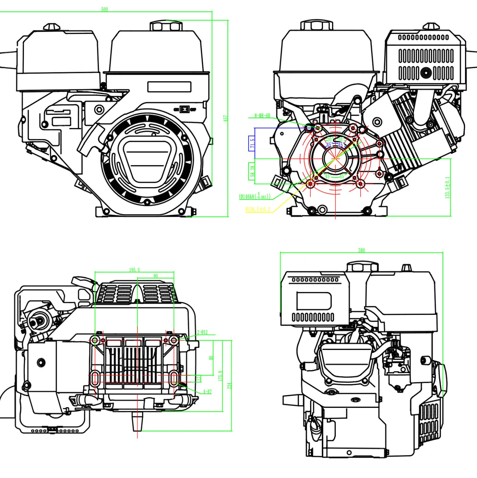 LIFAN KP460-R Benzinmotor mit 16,3 PS Einzylinder für Rüttelplatten und Baumaschinen, luftgekühlter 4-Takt Motor mit 22 mm Kurbelwelle, OHV-Ventilsteuerung & 459 cc Hubraum