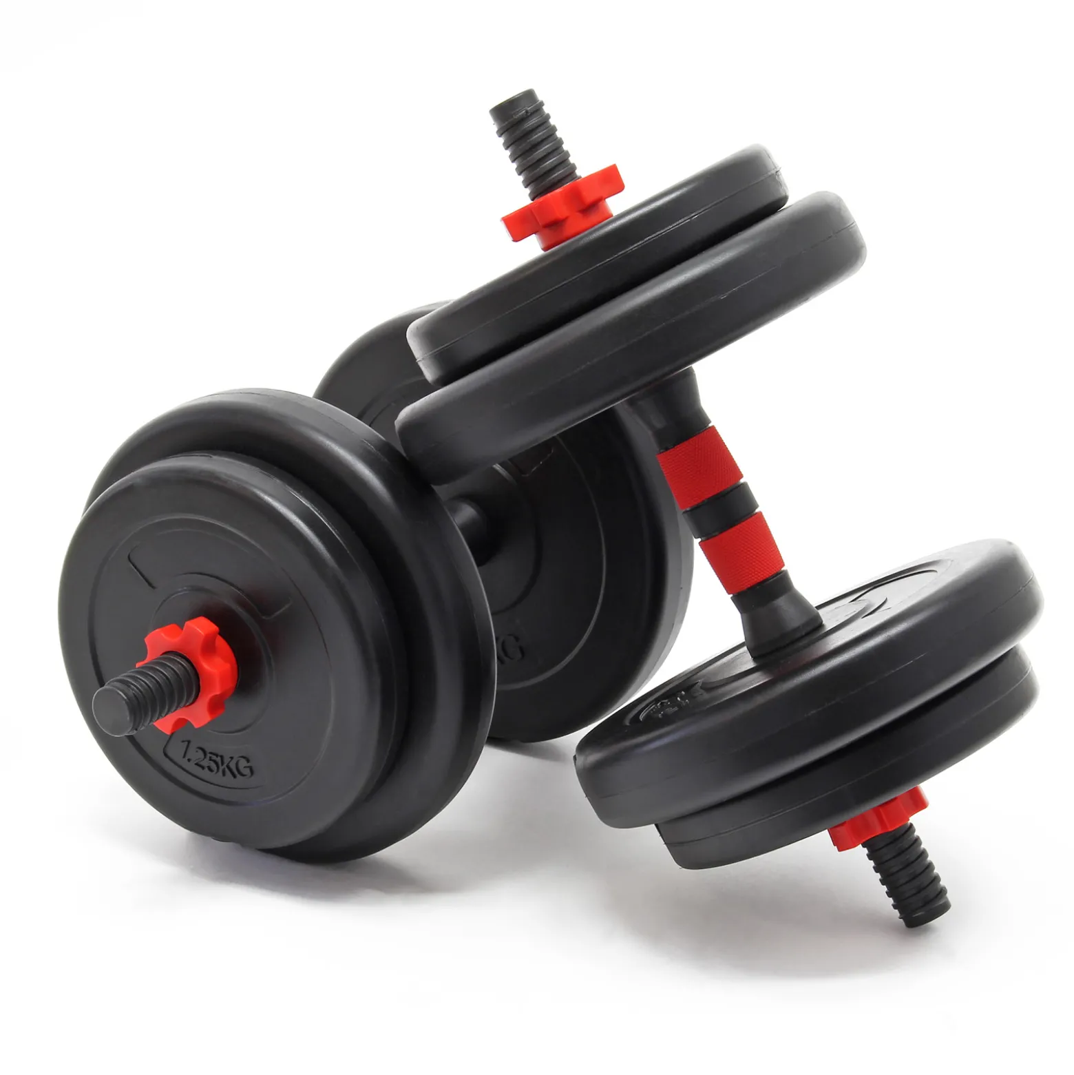 LUXTRI Kurzhantel Set 15 kg mit 8 Zement Hantelscheiben, 2 Hantelstangen gerändelt Sternverschluss Hantel Set verschiedene Gewichte robustes Dumbbell Set mit verstellbaren Hanteln