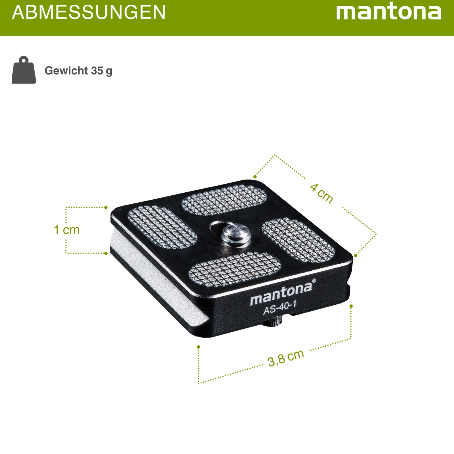 Mantona AS-40-1 Schnellwechselplatte Arca-Swiss kompatibel 40 x 38 mm Aluminium mit 1/4" Schraube Gummipuffern
