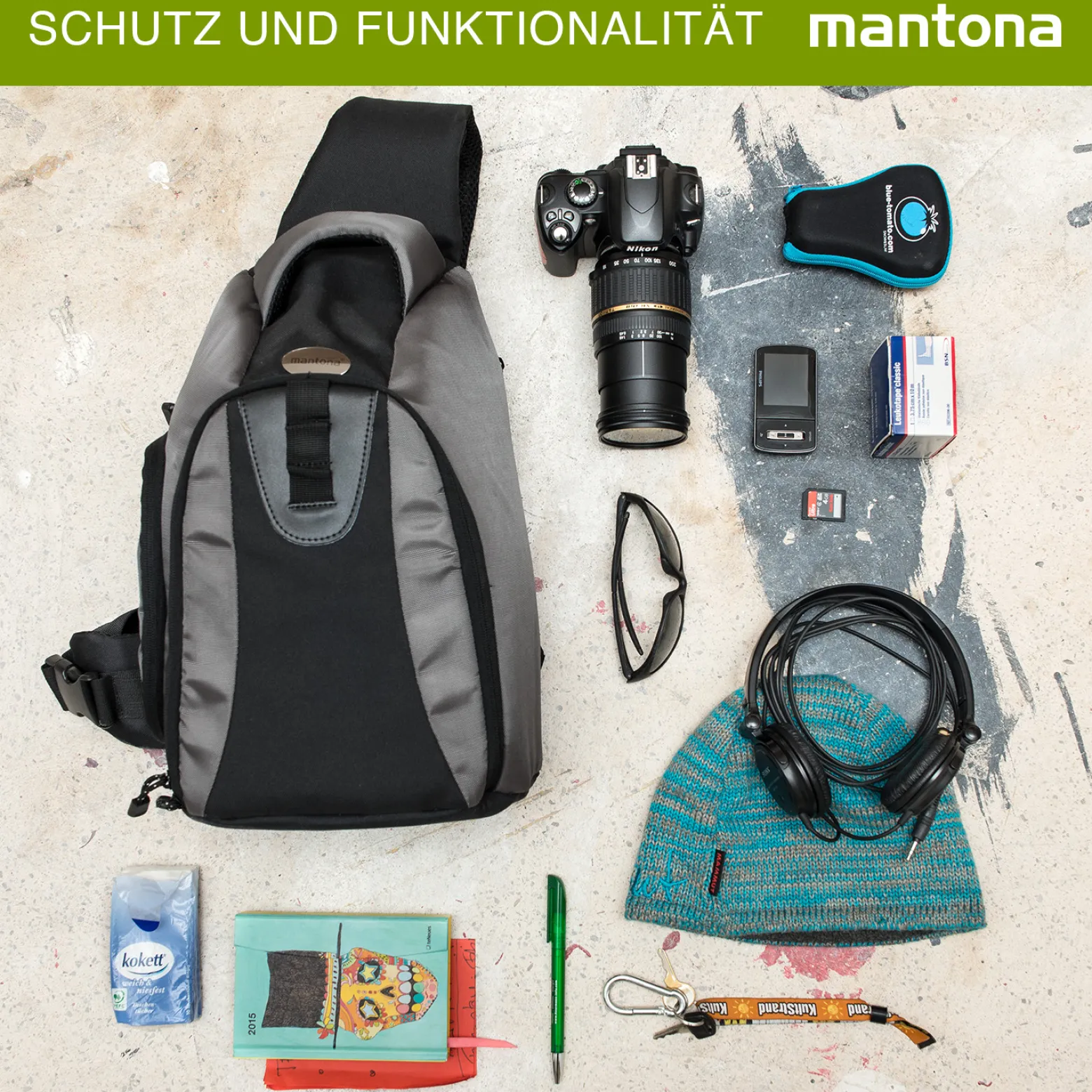Mantona Fotorucksack Miami, leichter Kamerarucksack für DSLR & Systemkameras, Fototasche mit flexibler Innenaufteilung, gepolsterter Foto Wanderrucksack mit Schnellzugriff