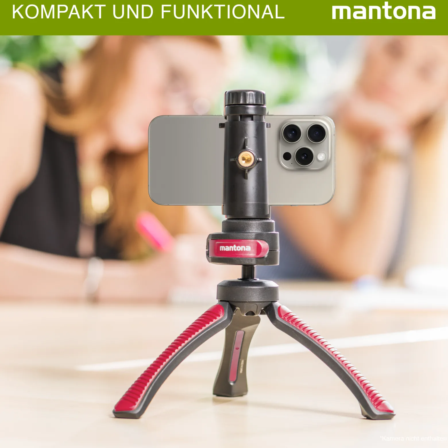 Mantona Kaleido Gaia Stativ sundown red - 170 x 54 x 54 mm / Traglast max. 2,5 kg - kompaktes 3-Bein-Stativ, 360° Kugelkopf, 1/4" Anschluss, Wasserwaage, Schlaufe - Fotografie Studio