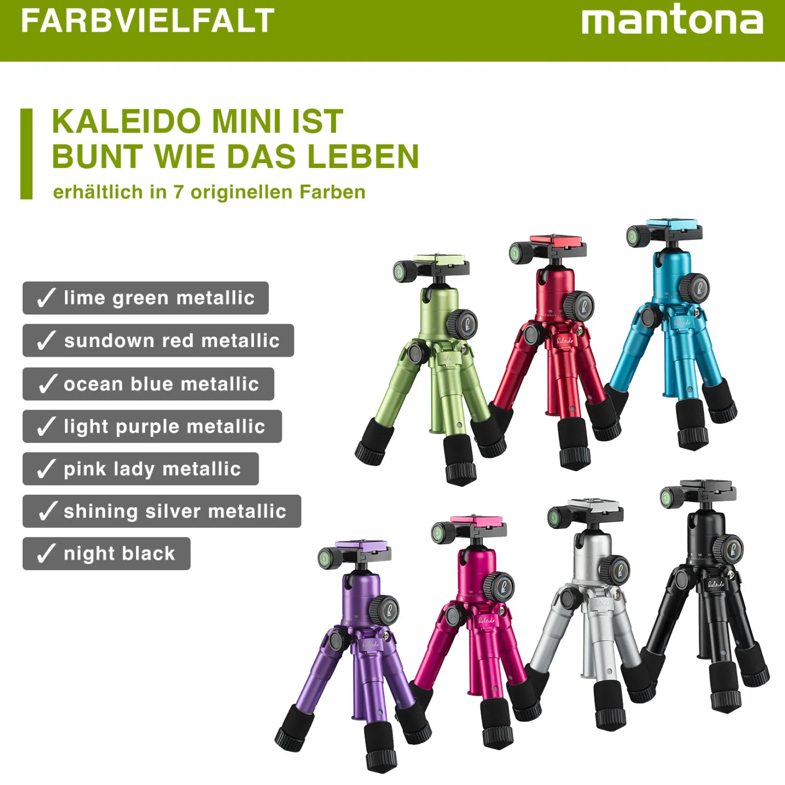 Mantona Kaleido Mini Tischstativ in night black Reisestativ inkl. Kugelkopf mit Schnellwechselplatte und Transporttasche