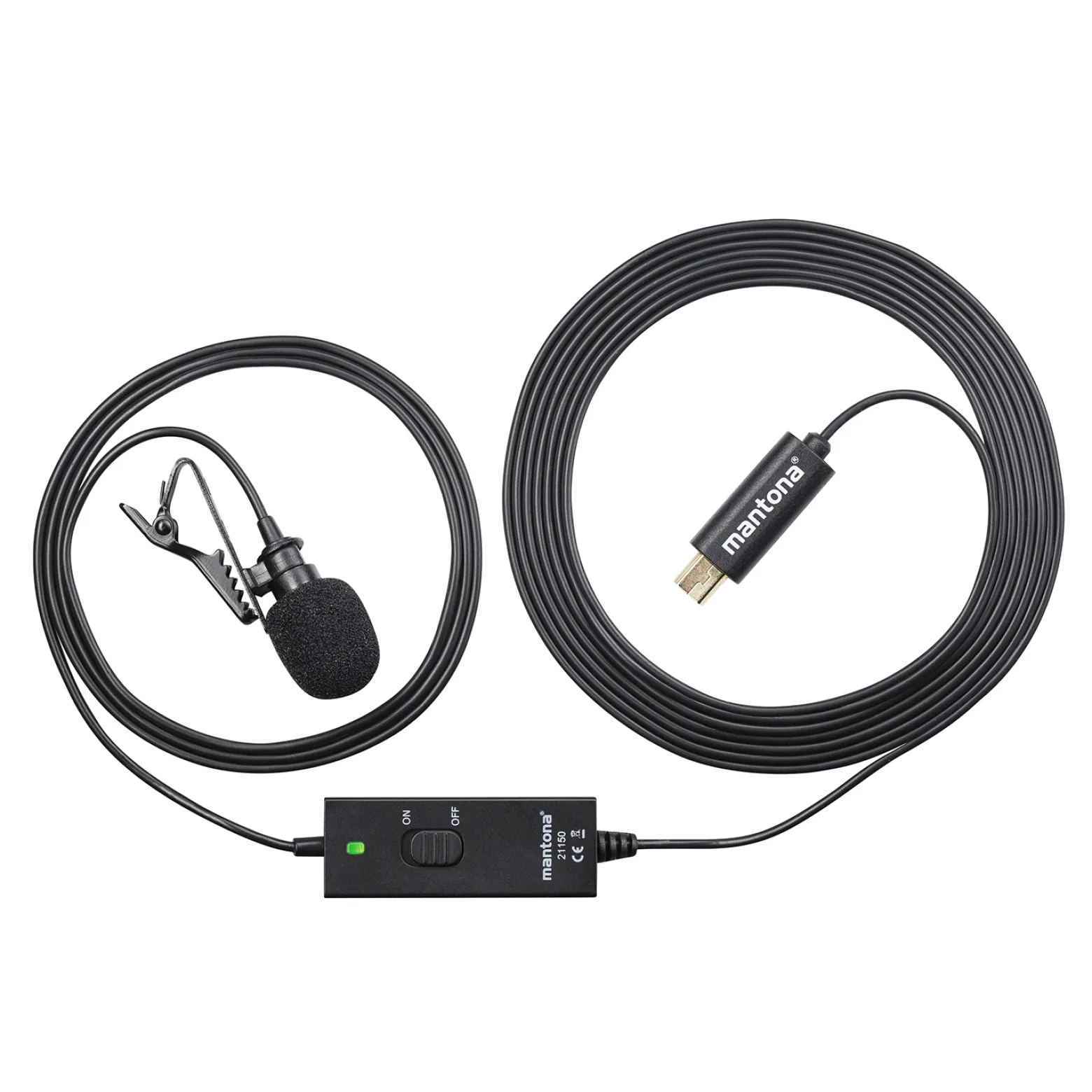 Mantona Lavalier Kondensator Mikrofon - 35 Hz-20 kHz - mit 2,8 m Kabel, Clip, Mini USB Stecker und Windschutz - kompatibel mit GoPro 3 3+ 4 - für Interviews und Reportagen