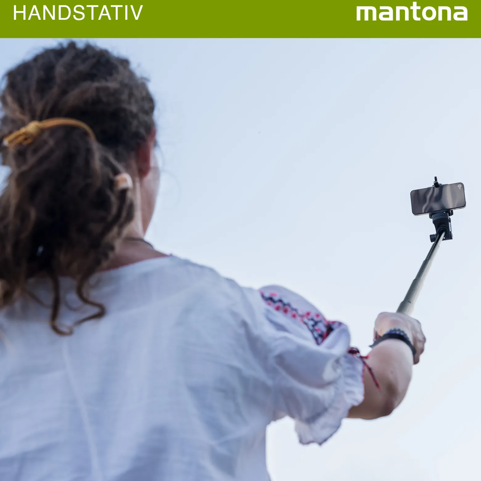 Mantona Mono-/Handstativ Selfy - 250 x 40 x 40 mm - kompatibel mit GoPro, Smartphone, Kompaktkamera u. a. - schwarz - Selfiestick Handystick Selfiestange für Fotografie und Videokameras