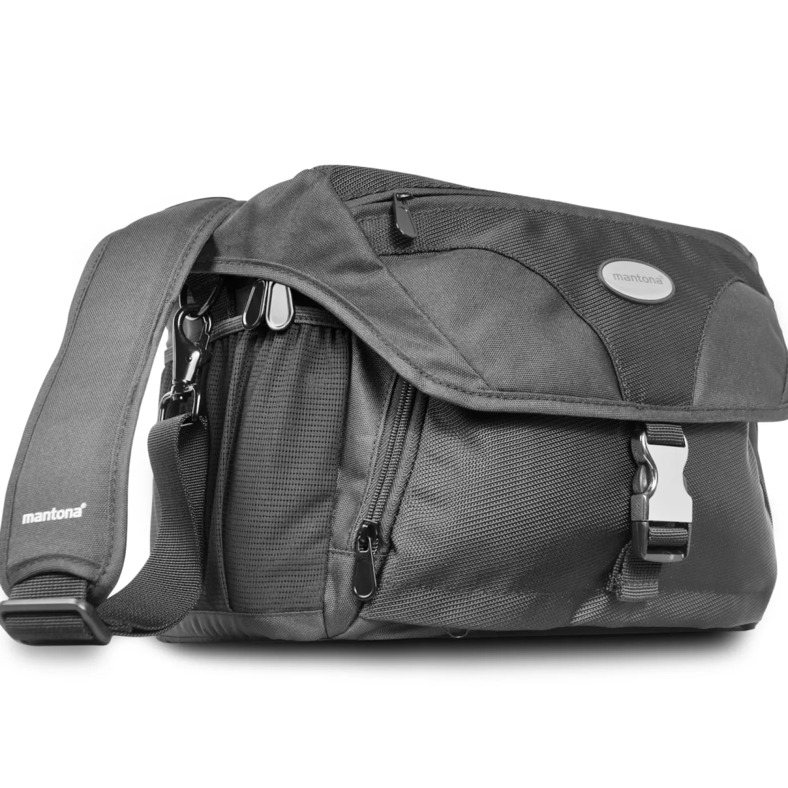 Mantona Neolit II SLR-Kameratasche schwarz, Fototasche wasserabweisend mit Regenschutz, Kamera Umhängetasche mit viel Stauraum & individuell einteilbar, Fotoapparat Tasche mit Tragegurt