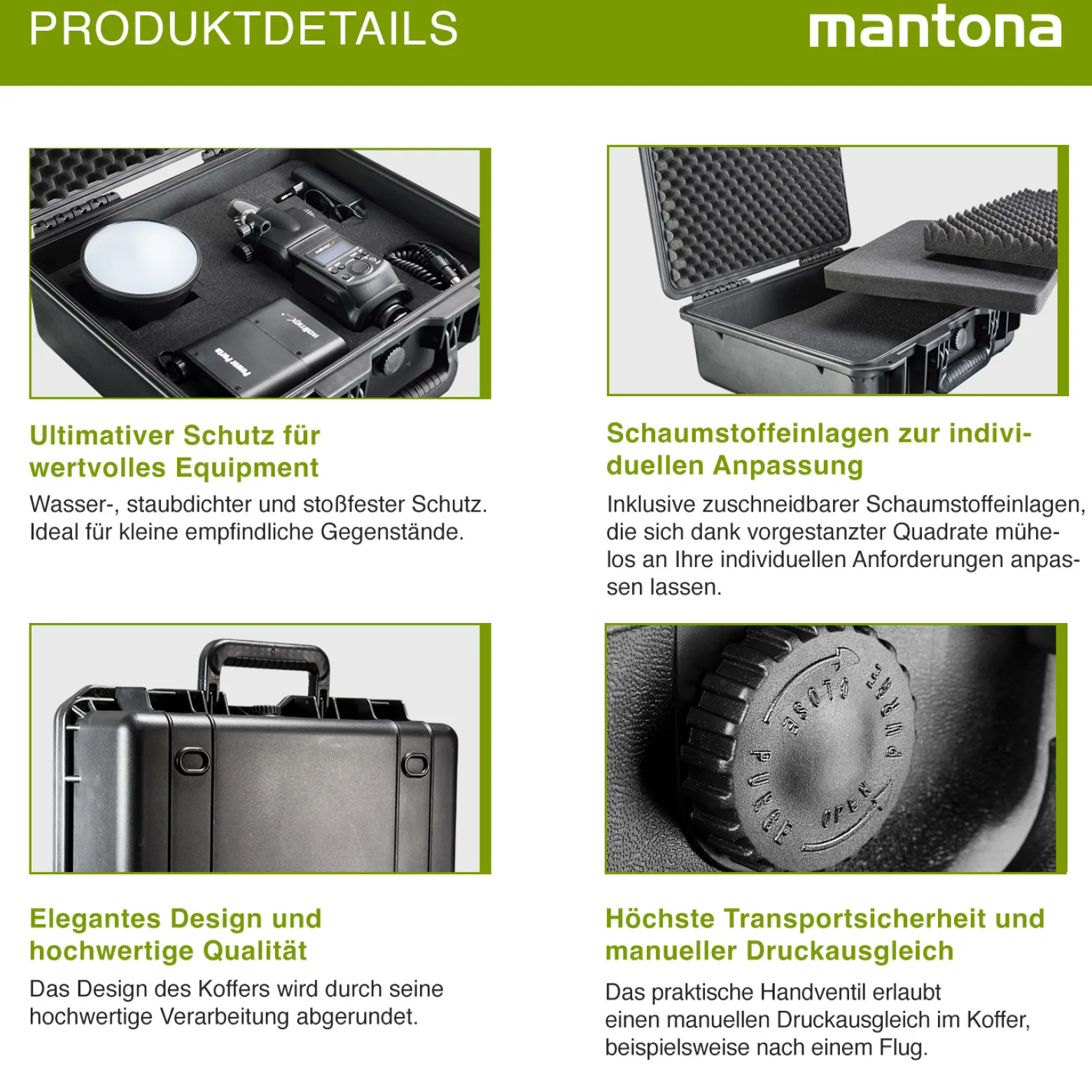 Mantona Outdoor Schutzkoffer M+, wasserdichter Fotokoffer 18 l , Kamerakoffer staubdicht & stoßfest, Transportkoffer mit Schaumstoffeinlagen, ideal für Kameras, Objektive & Zubehör