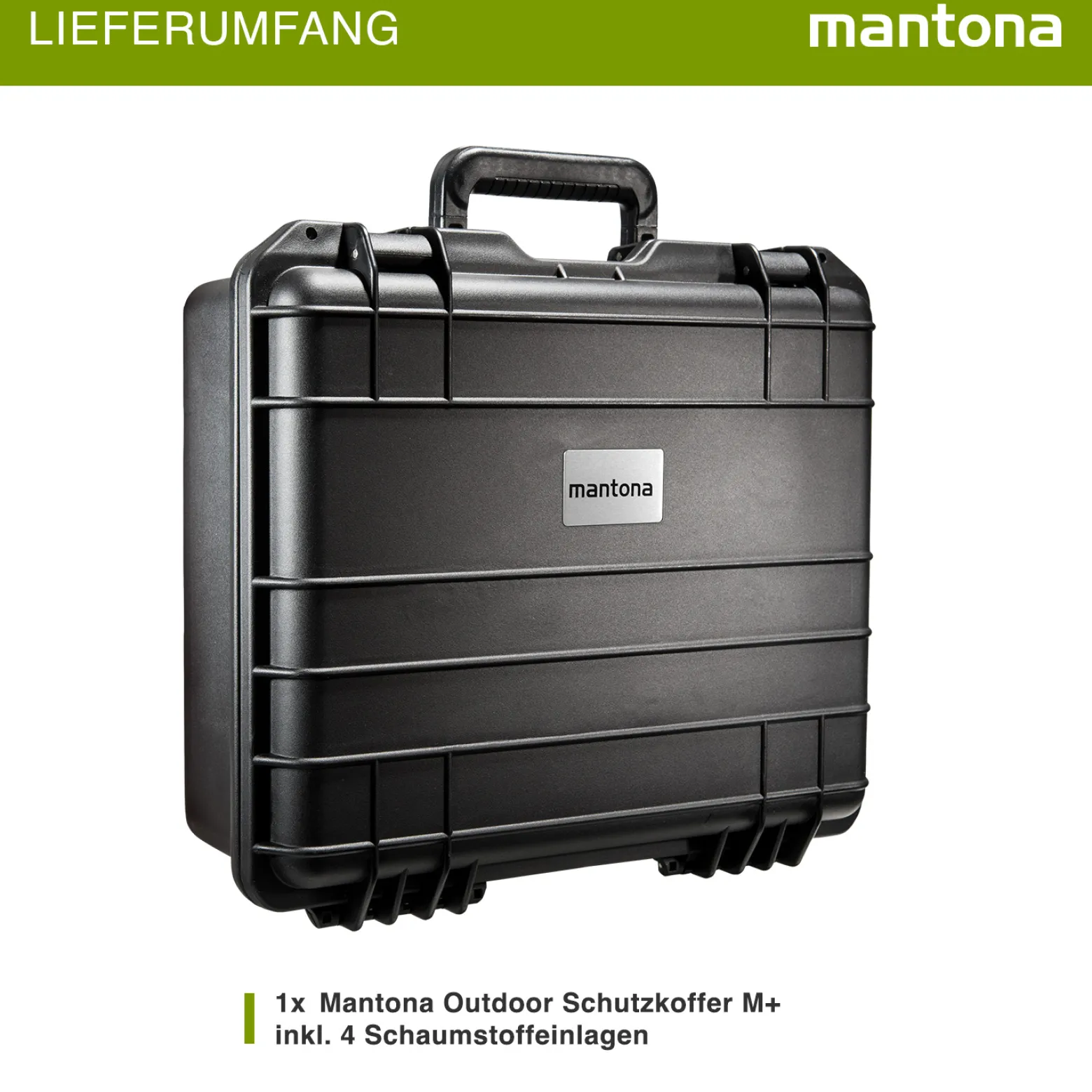 Mantona Outdoor Schutzkoffer M+, wasserdichter Fotokoffer 18 l , Kamerakoffer staubdicht & stoßfest, Transportkoffer mit Schaumstoffeinlagen, ideal für Kameras, Objektive & Zubehör