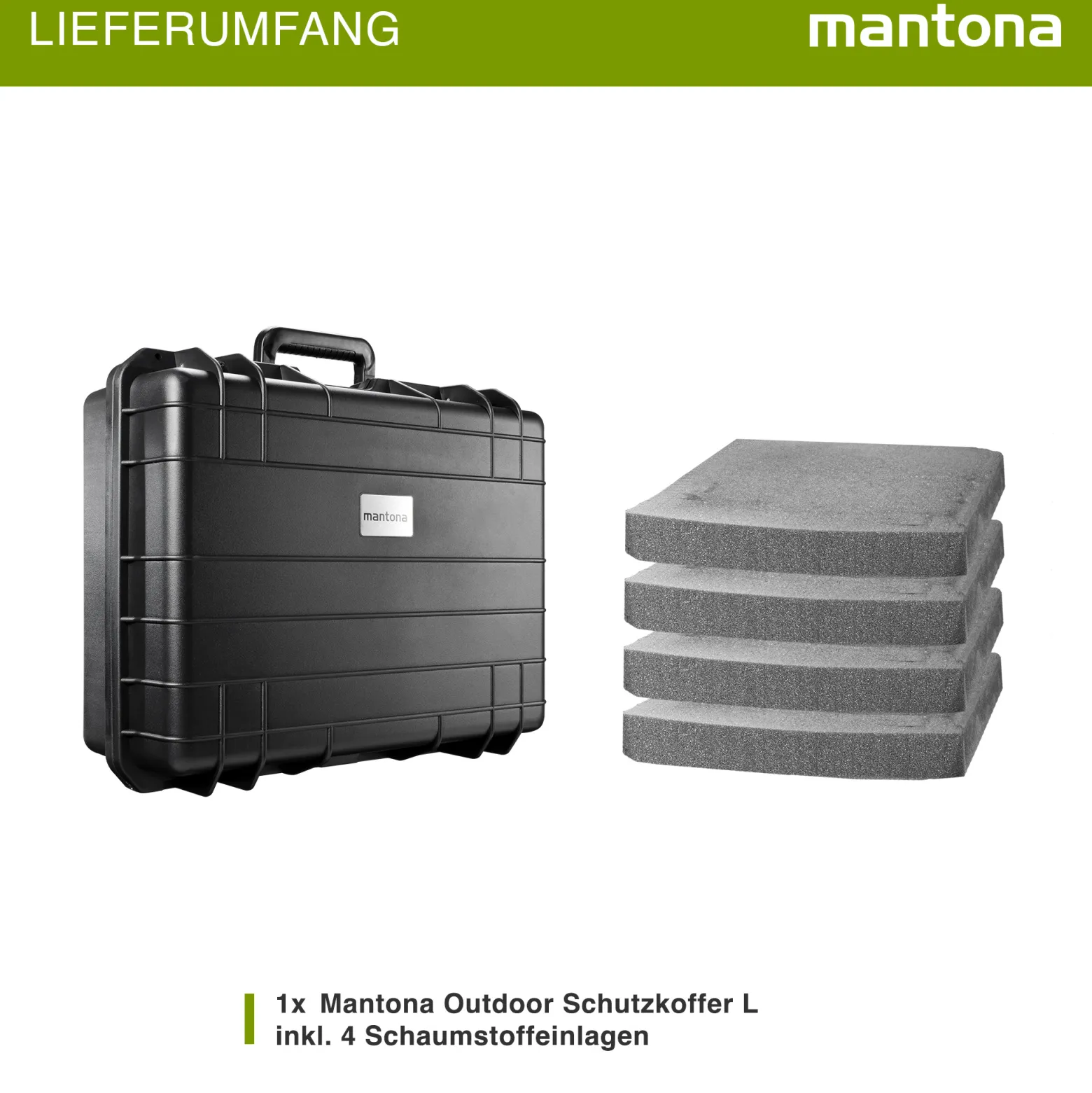 Mantona Outdoor Schutzkoffer L, wasserdichter Fotokoffer 31 l , Kamerakoffer staubdicht & stoßfest, Transportkoffer mit Schaumstoffeinlagen, ideal für Kameras, Objektive & Zubehör