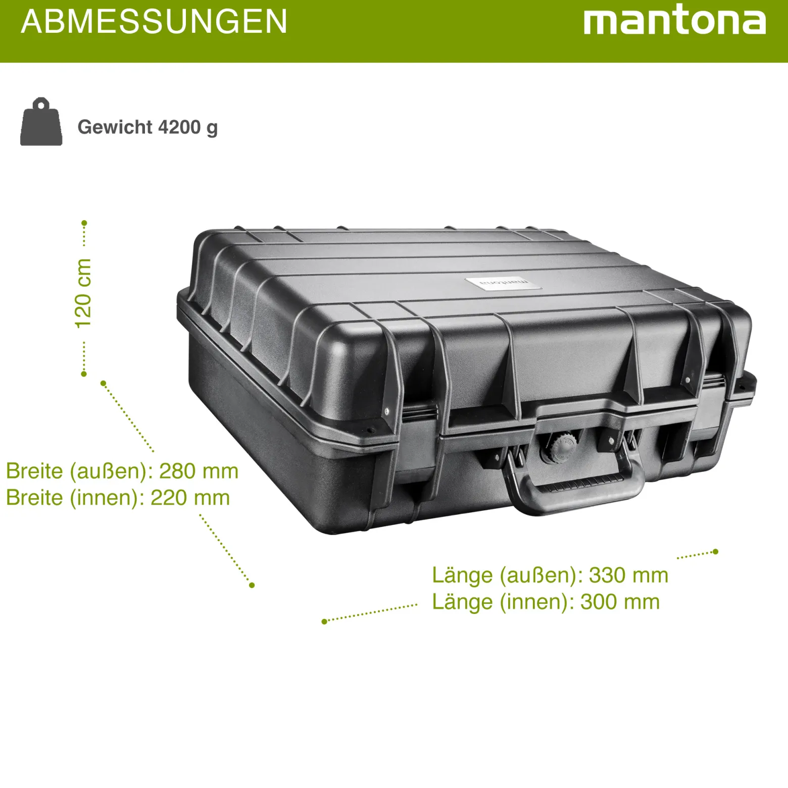 Mantona Outdoor Schutzkoffer L, wasserdichter Fotokoffer 31 l , Kamerakoffer staubdicht & stoßfest, Transportkoffer mit Schaumstoffeinlagen, ideal für Kameras, Objektive & Zubehör