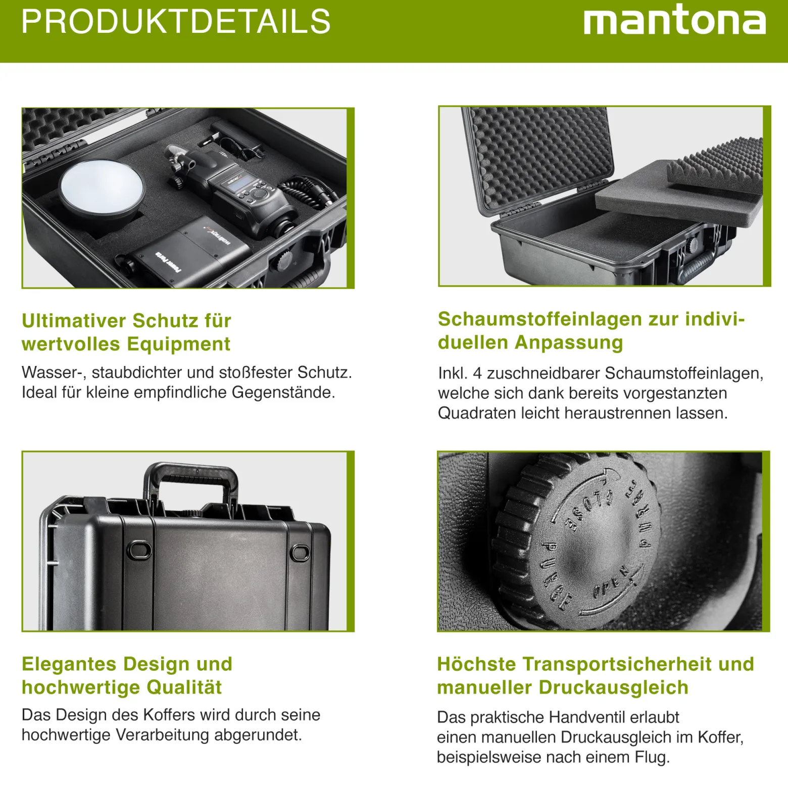 Mantona Outdoor Schutzkoffer M, wasserdichter Fotokoffer 11 l , Kamerakoffer staubdicht & stoßfest, Transportkoffer mit Schaumstoffeinlagen, ideal für Kameras, Objektive & Zubehör