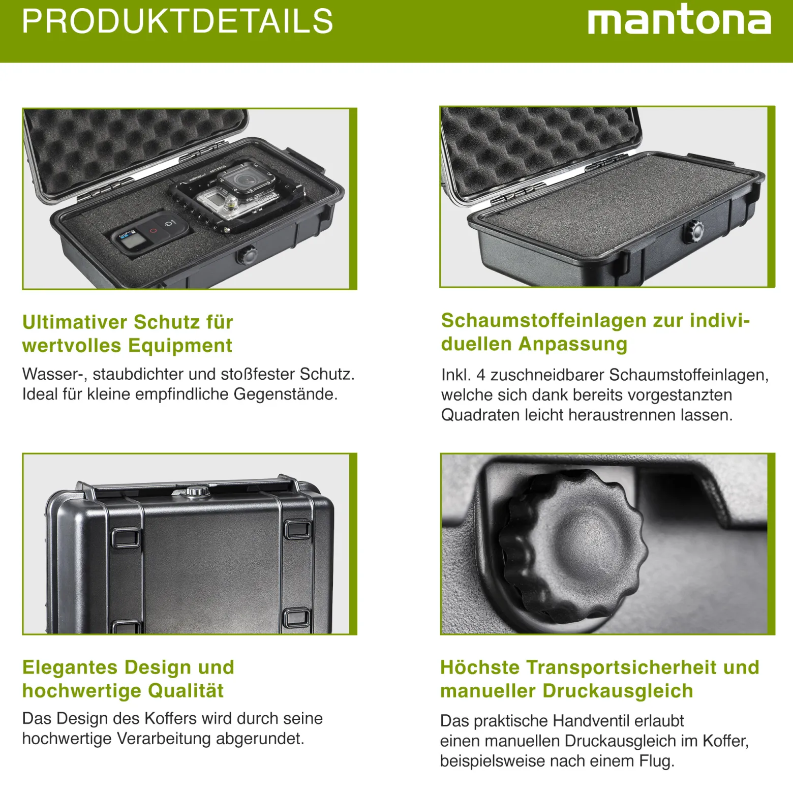 Mantona Outdoor Schutzkoffer XS, wasserdichter Fotokoffer, Kamerakoffer staubdicht & stoßfest, Transportkoffer mit Schaumstoffeinlagen, ideal für Kameras, Objektive & Zubehör