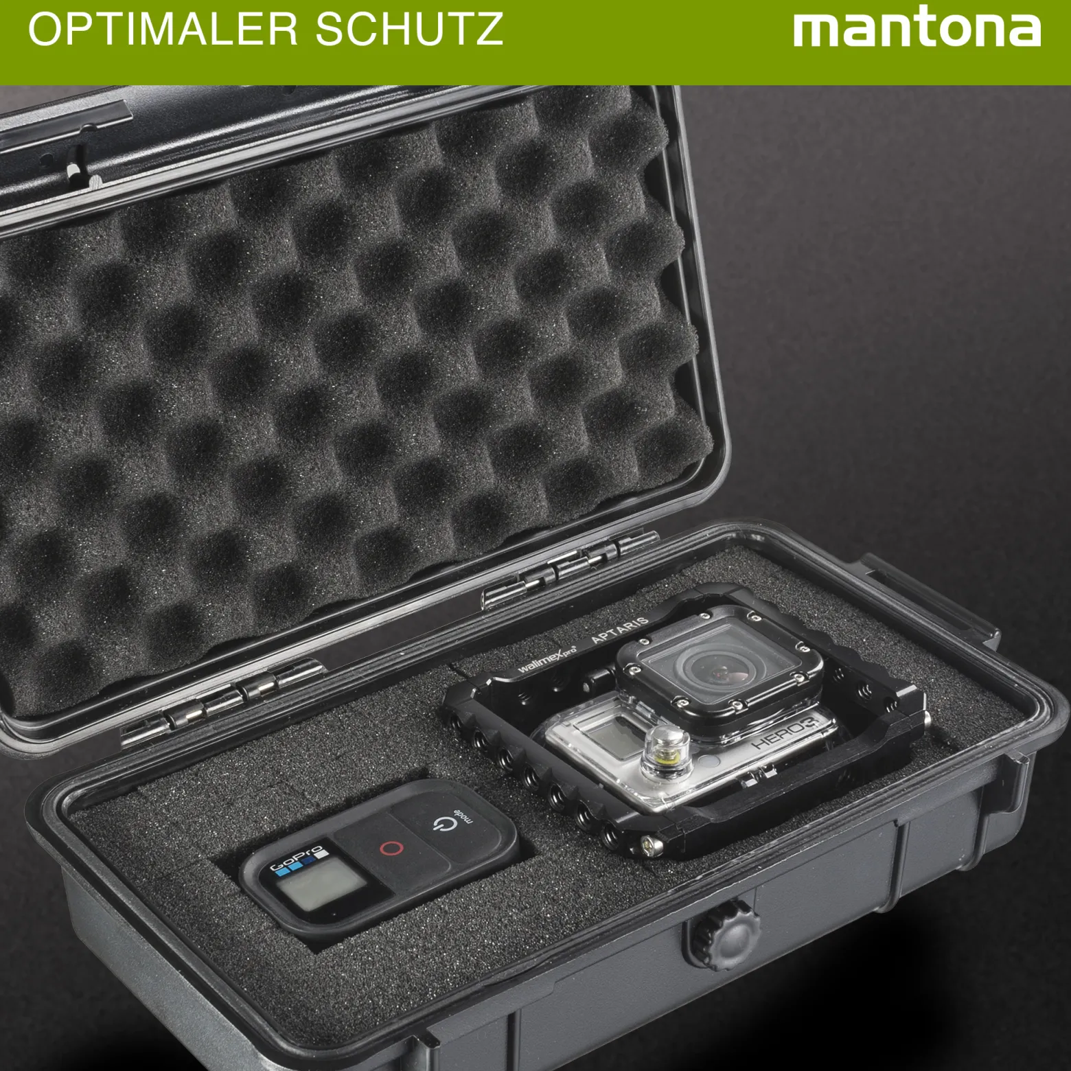 Mantona Outdoor Schutzkoffer XS, wasserdichter Fotokoffer, Kamerakoffer staubdicht & stoßfest, Transportkoffer mit Schaumstoffeinlagen, ideal für Kameras, Objektive & Zubehör