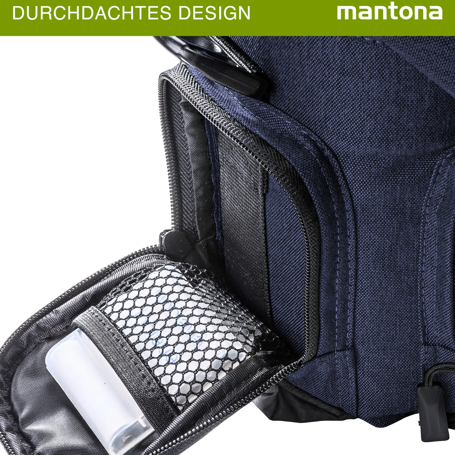 Mantona Premium Kameratasche - Passend für DSLR & DSLM Kameras mit Objektiv (inkl. Staubschutz, gepolstertem Schultergurt, Clipverschluss, anpassbarer Inneneinteilung) blau