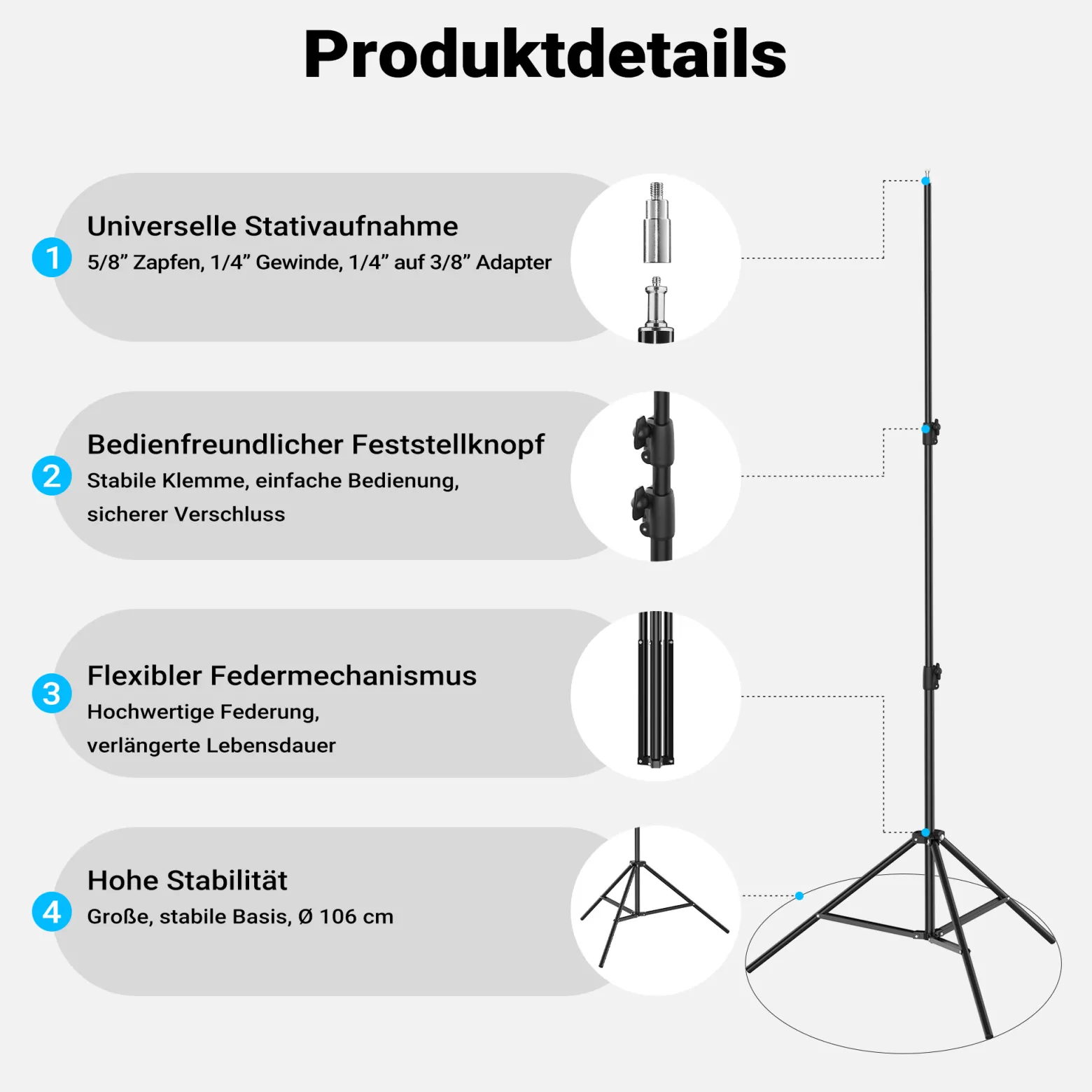 Multiblitz Set aus MB-PL LED 100B Fotolicht mit FT-8051 Lampenstativ und Octagon Softbox Ø 40 cm