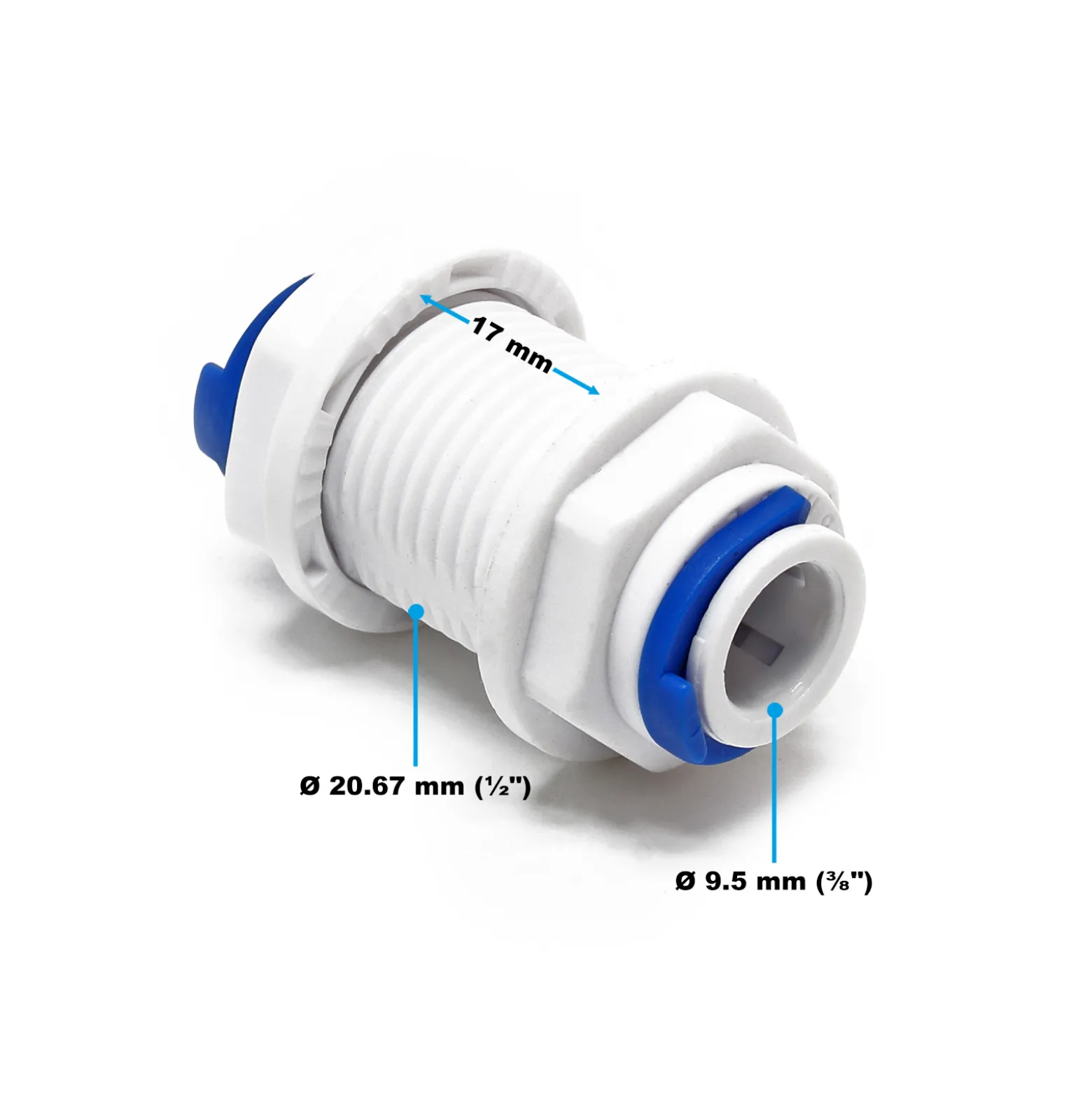 Naturewater Jaco Fitting Verbinder für Schlauch 2x 9,52 mm (3/8") und mit 20,67 mm (1/2") AG, für Trinkwasser Ultrafiltration Mikrofilter Umkehrosmose (RO)