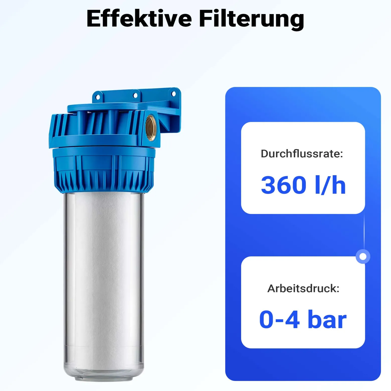 Naturewater NW-BR10A 1 Stufen Wasserfilter, 5 µ, 26,16 mm (3/4") Filtereinsatz, Ø60 mm PP Kartusche, Filter Wandhalterung, Filterschlüssel, Sedimentfilter
