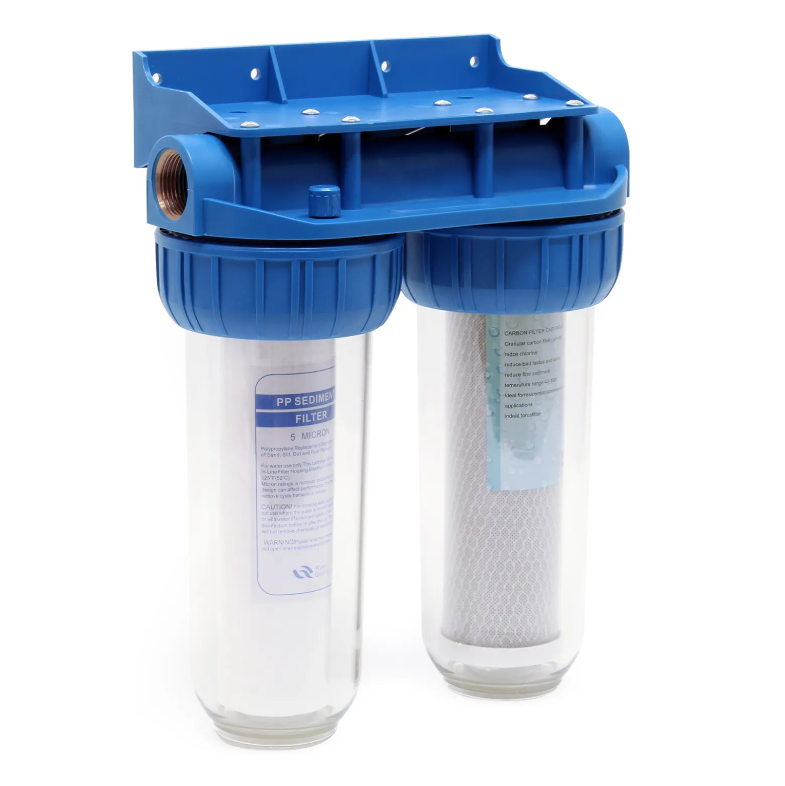 Naturewater NW-BR10B3 2 Stufen Wasserfilter Doppelfilter, 5 µ, 26,16 mm (3/4"), Ø62 mm PP Kartusche, Filter Wandhalterung, Filterschlüssel, Sedimentfilter Aktivkohleblock